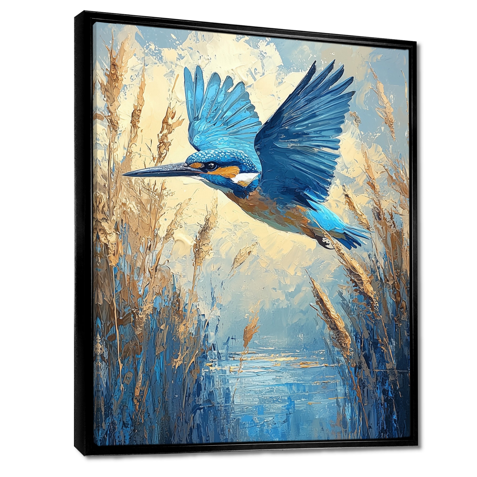 Kingfisher By The Farm River - Bird Framed Canvas Art