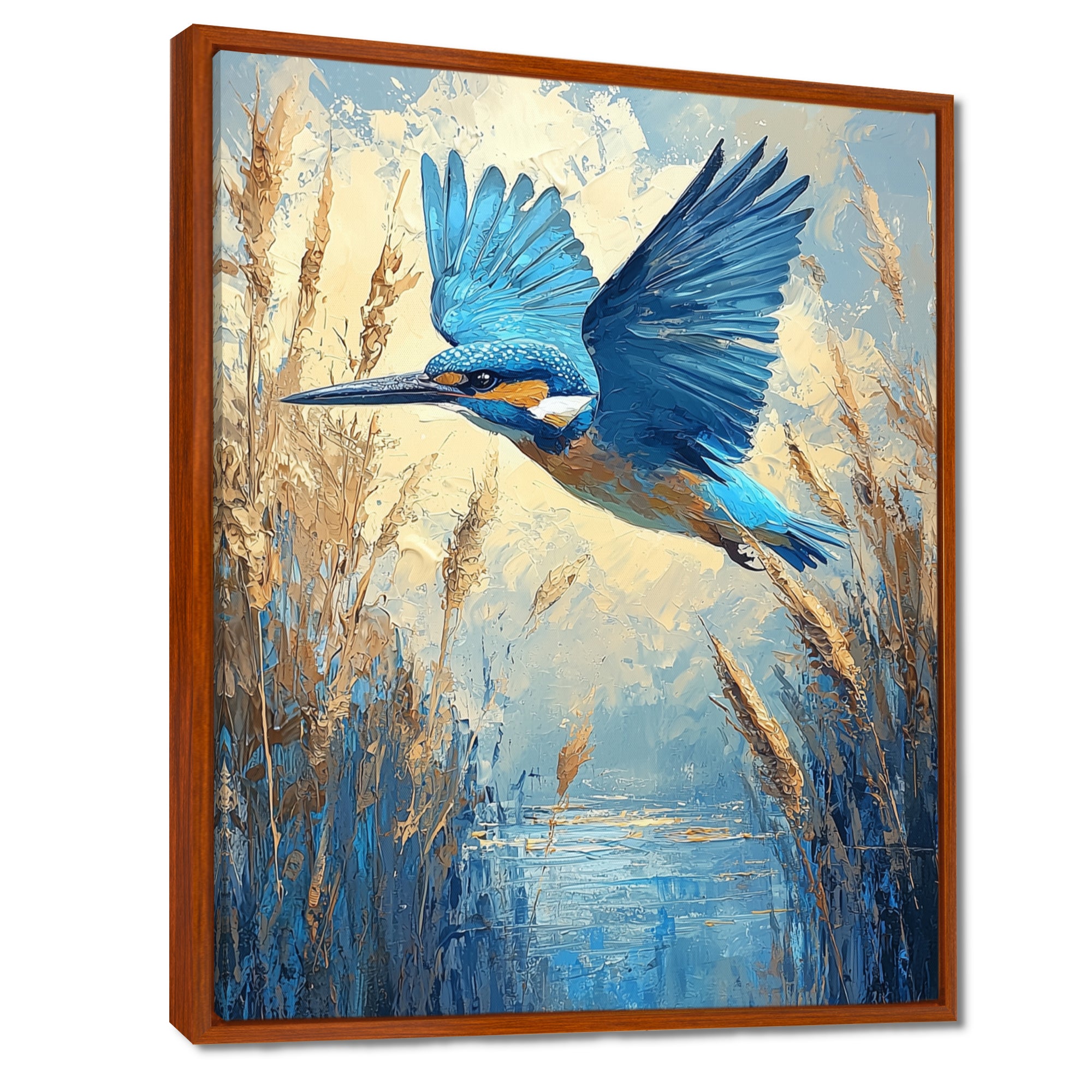 Kingfisher By The Farm River - Bird Framed Canvas Art