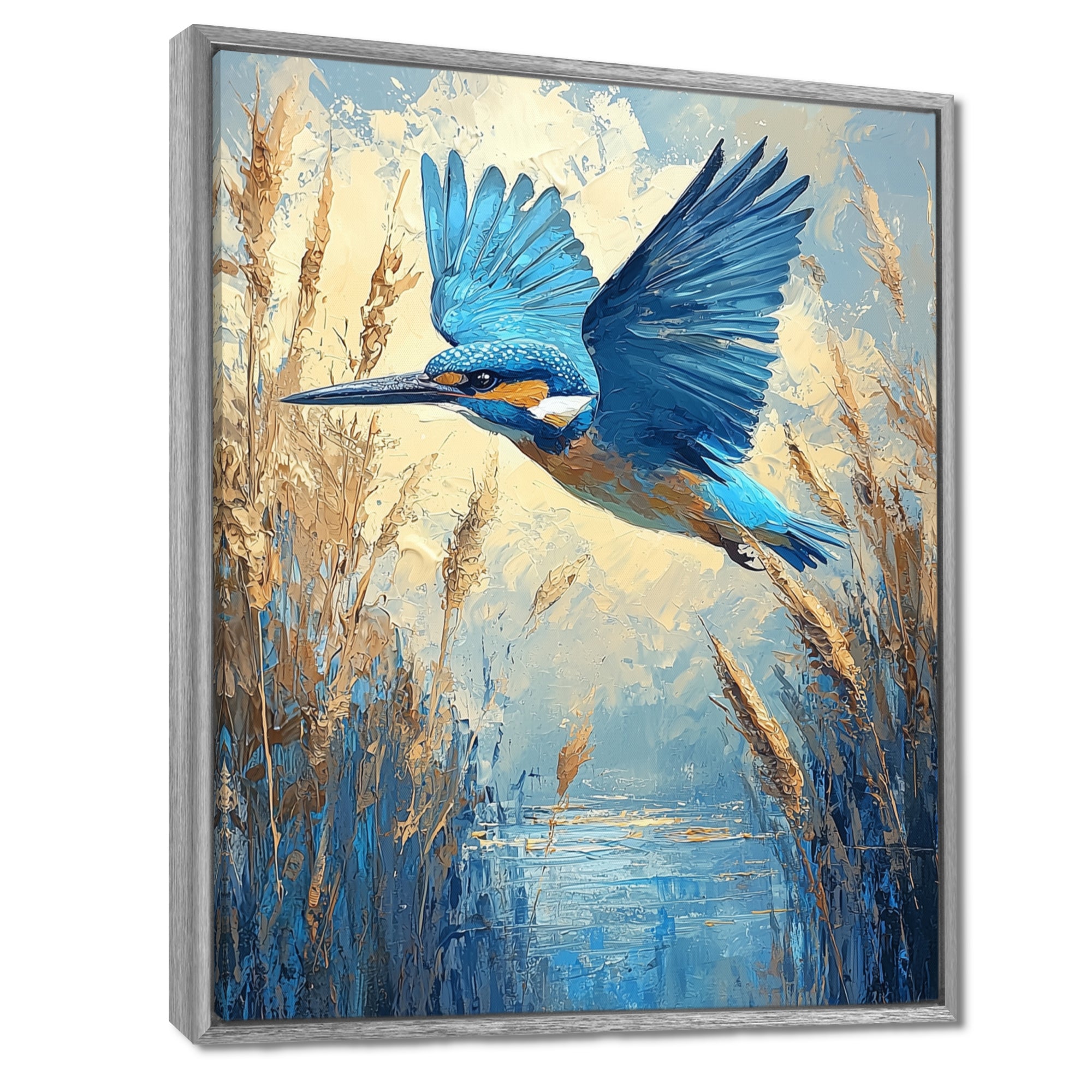 Kingfisher By The Farm River - Bird Framed Canvas Art