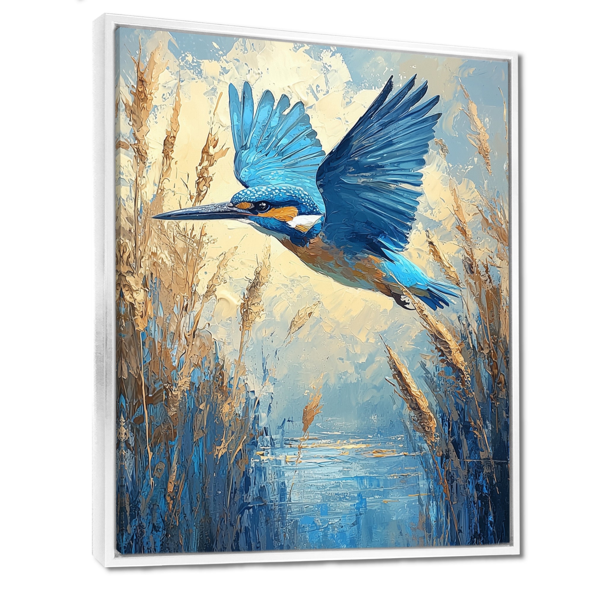 Kingfisher By The Farm River - Bird Framed Canvas Art