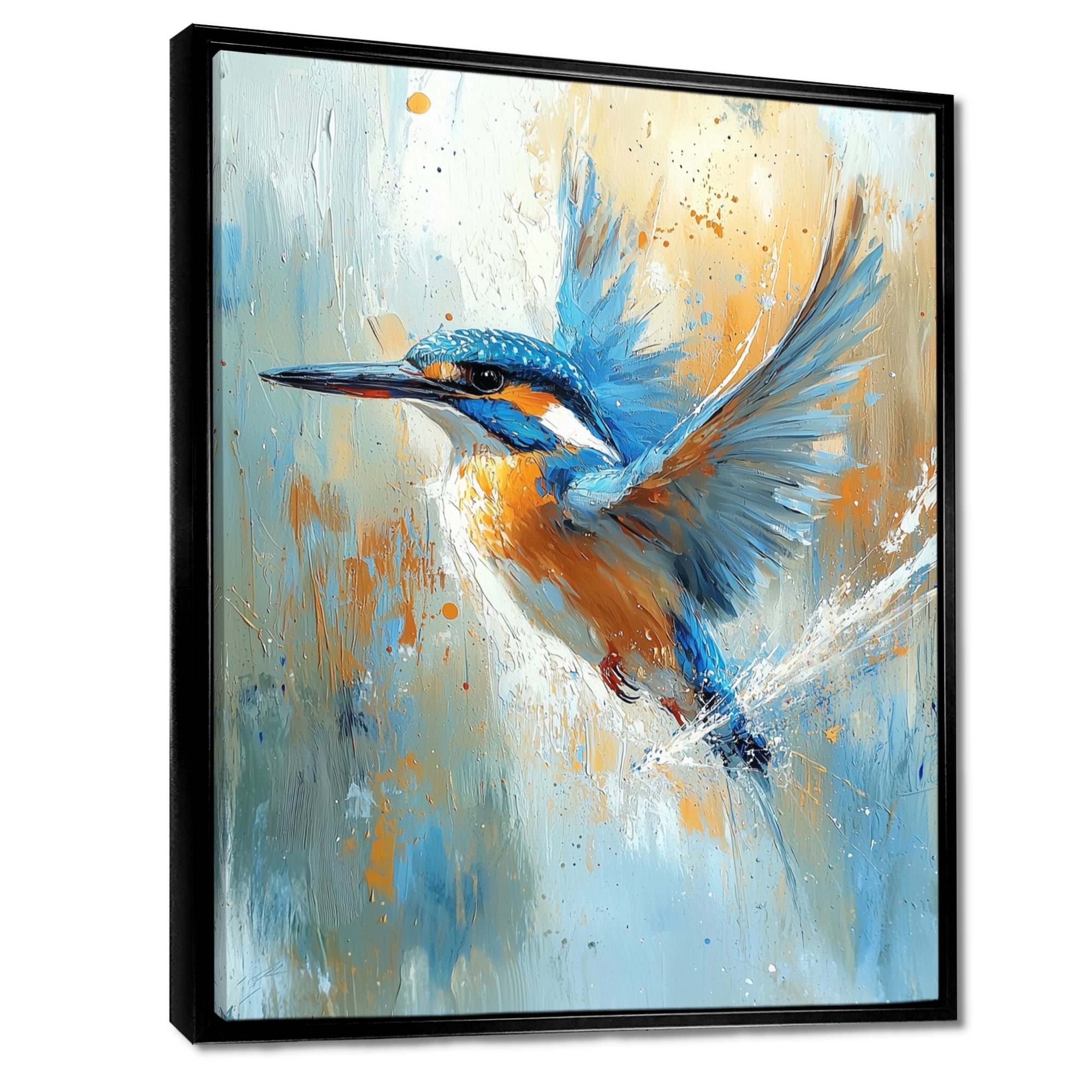 Blue Orange Kingfisher By The River Bird - Bird Living Room Wall Art