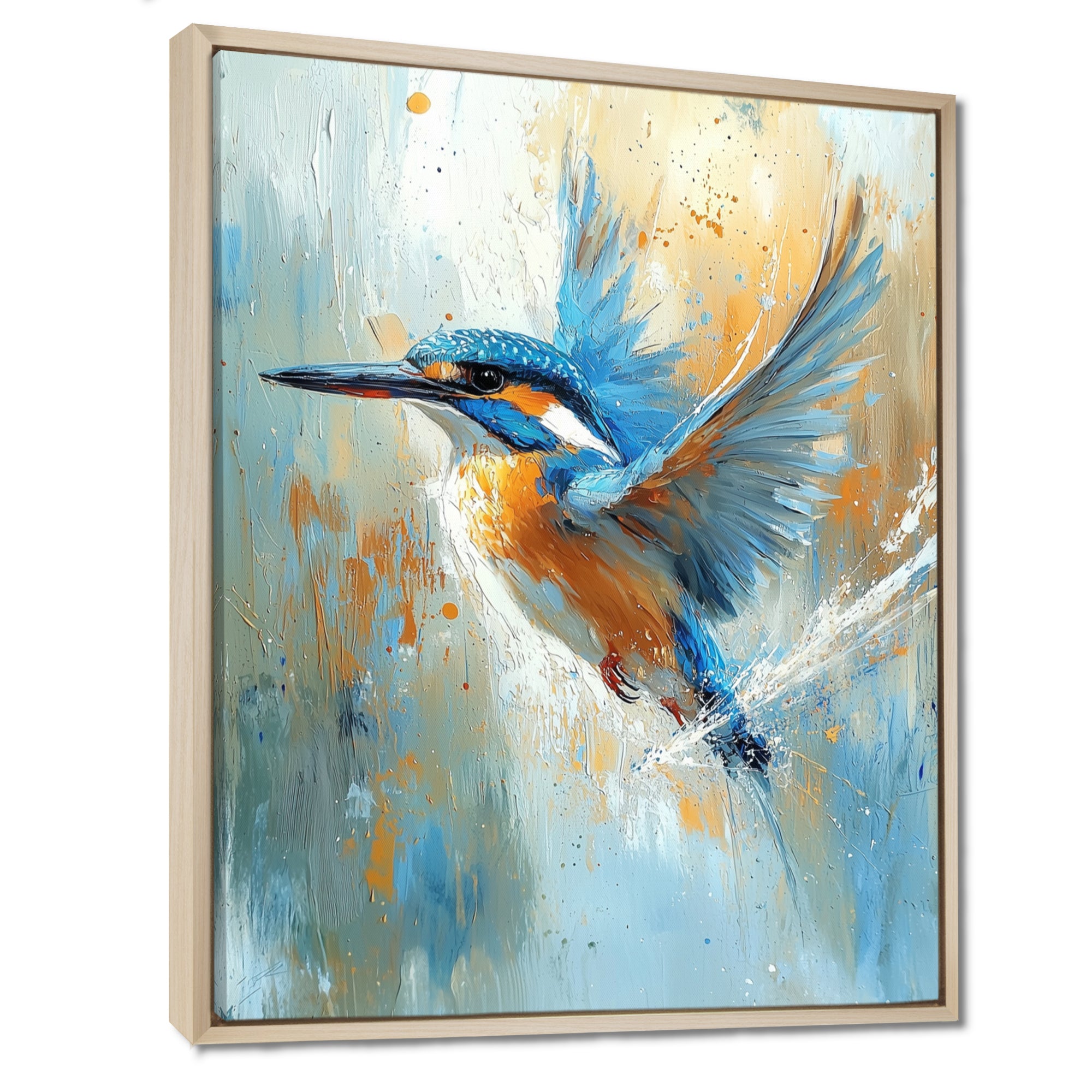 Blue Orange Kingfisher By The River Bird - Bird Living Room Wall Art