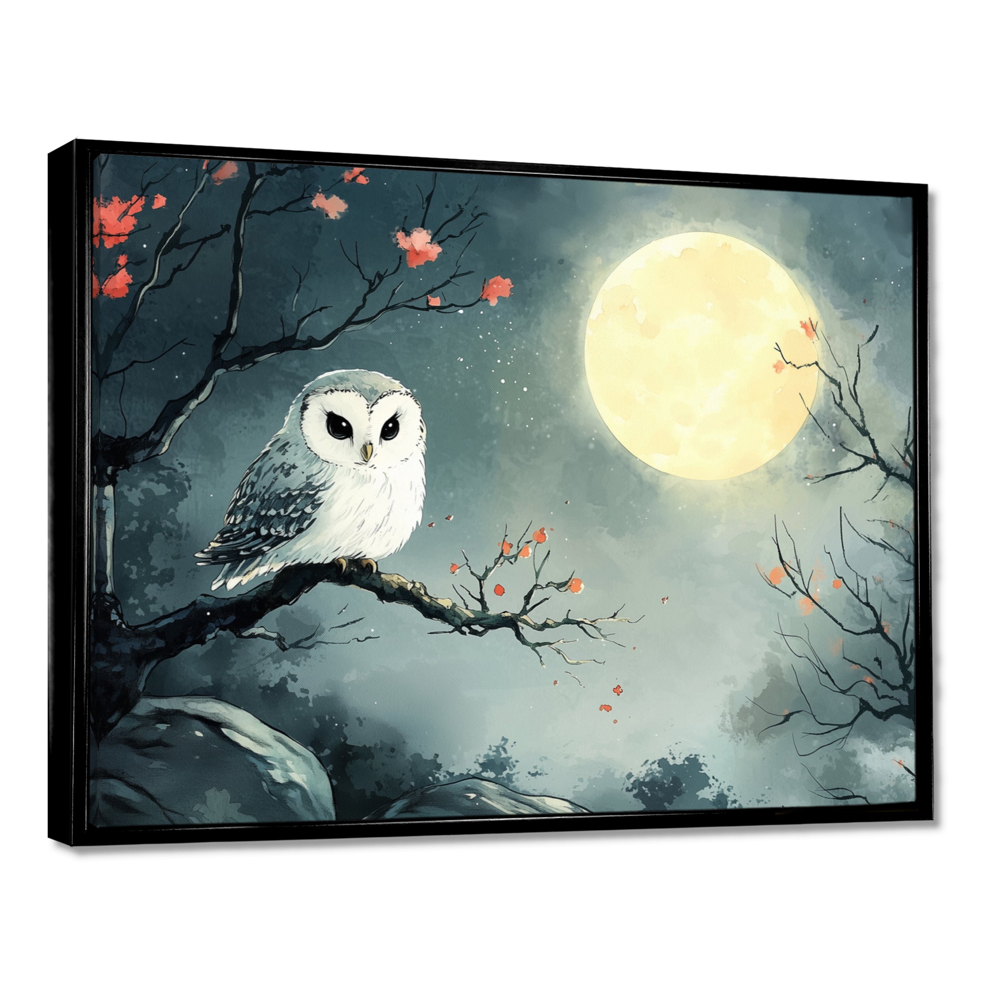 Owl In The Moonlight In Winter - Yellow Owl Wall Art