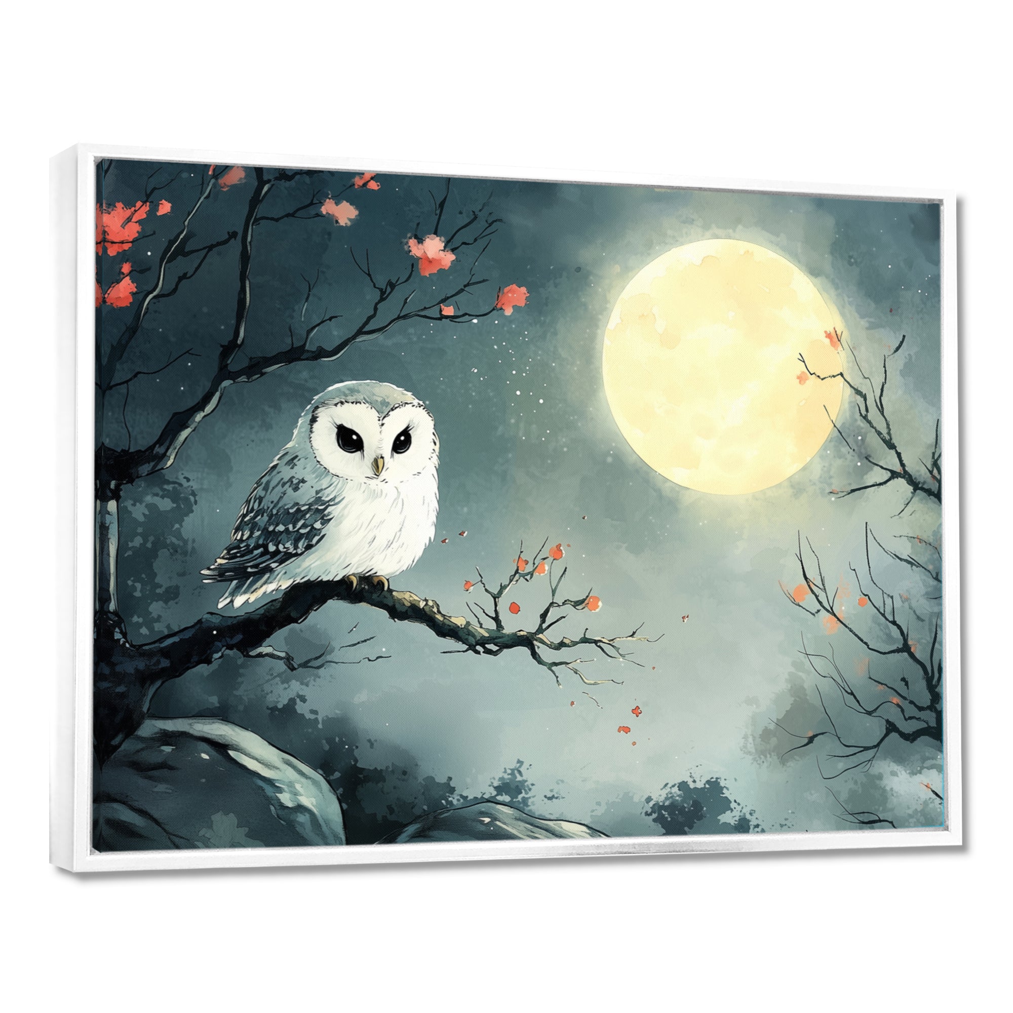Owl In The Moonlight In Winter - Yellow Owl Wall Art