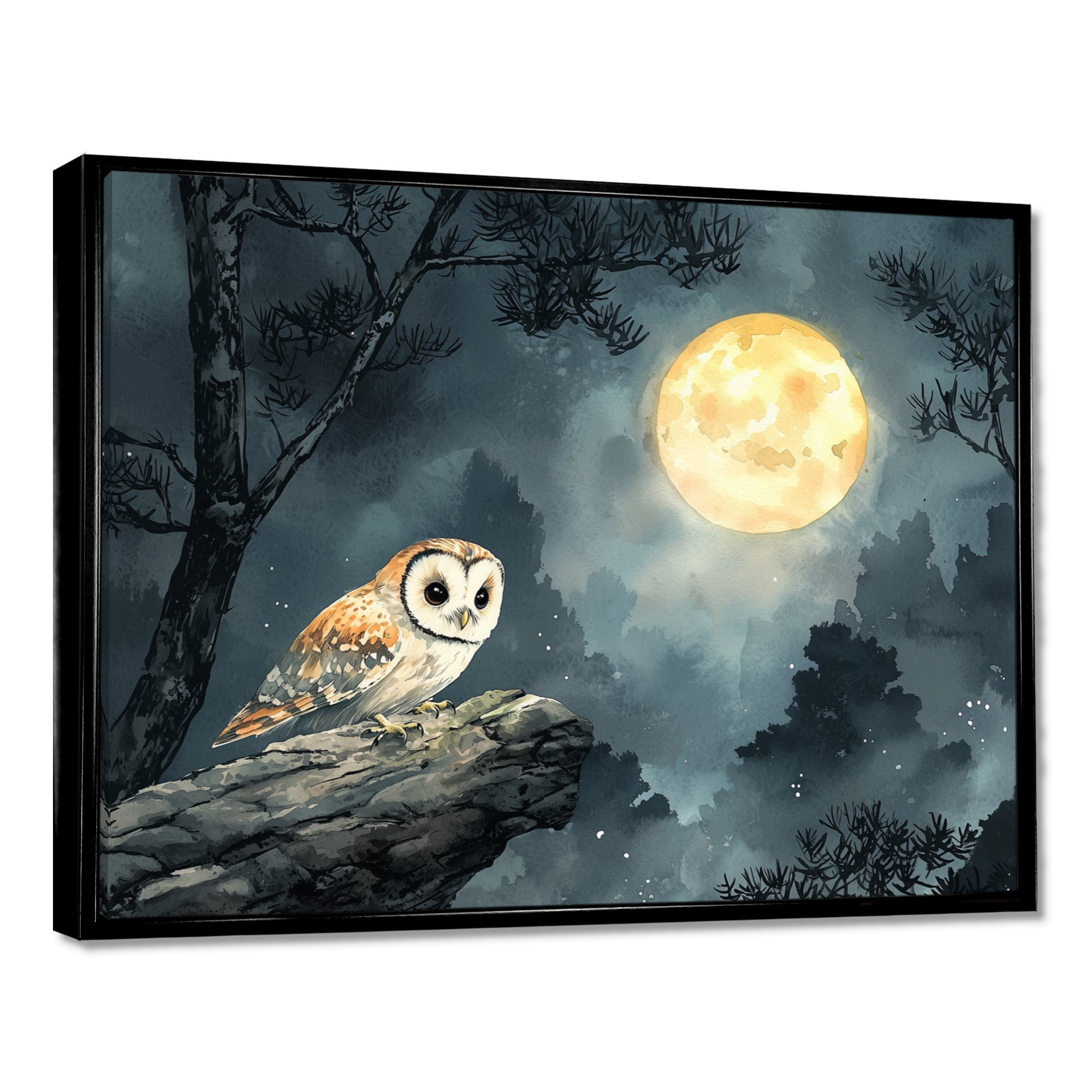 Mistic Owl In The Moonlight - Owl Framed Canvas Art