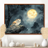 Mistic Owl In The Moonlight - Owl Framed Canvas Art