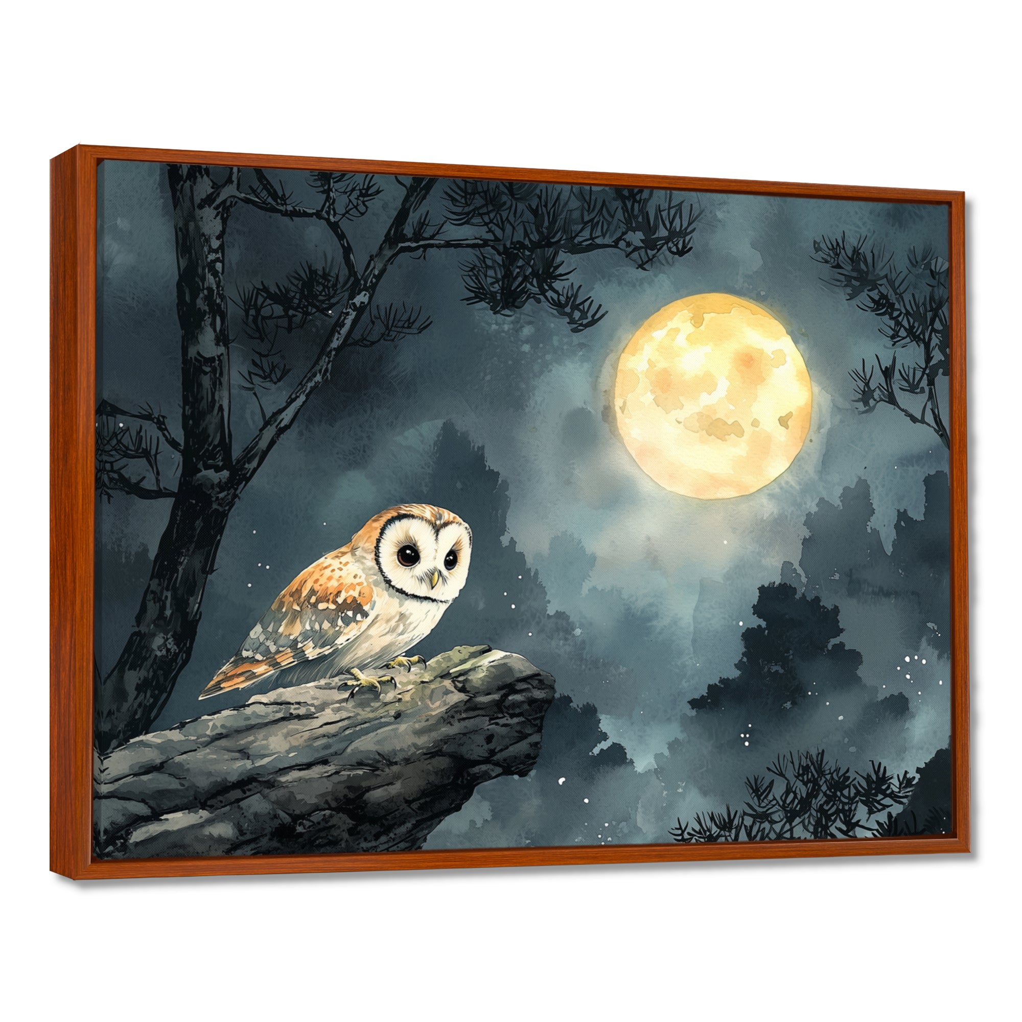 Mistic Owl In The Moonlight - Owl Framed Canvas Art
