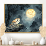 Mistic Owl In The Moonlight - Owl Framed Canvas Art