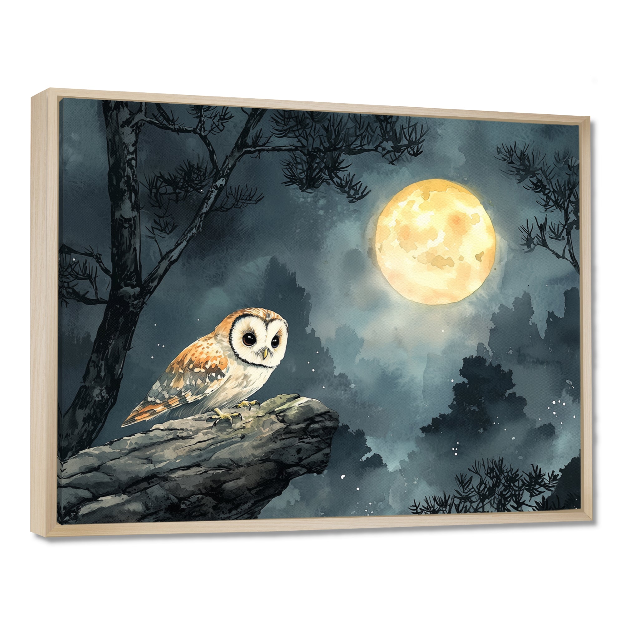 Mistic Owl In The Moonlight - Owl Framed Canvas Art