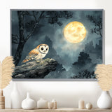 Mistic Owl In The Moonlight - Owl Framed Canvas Art