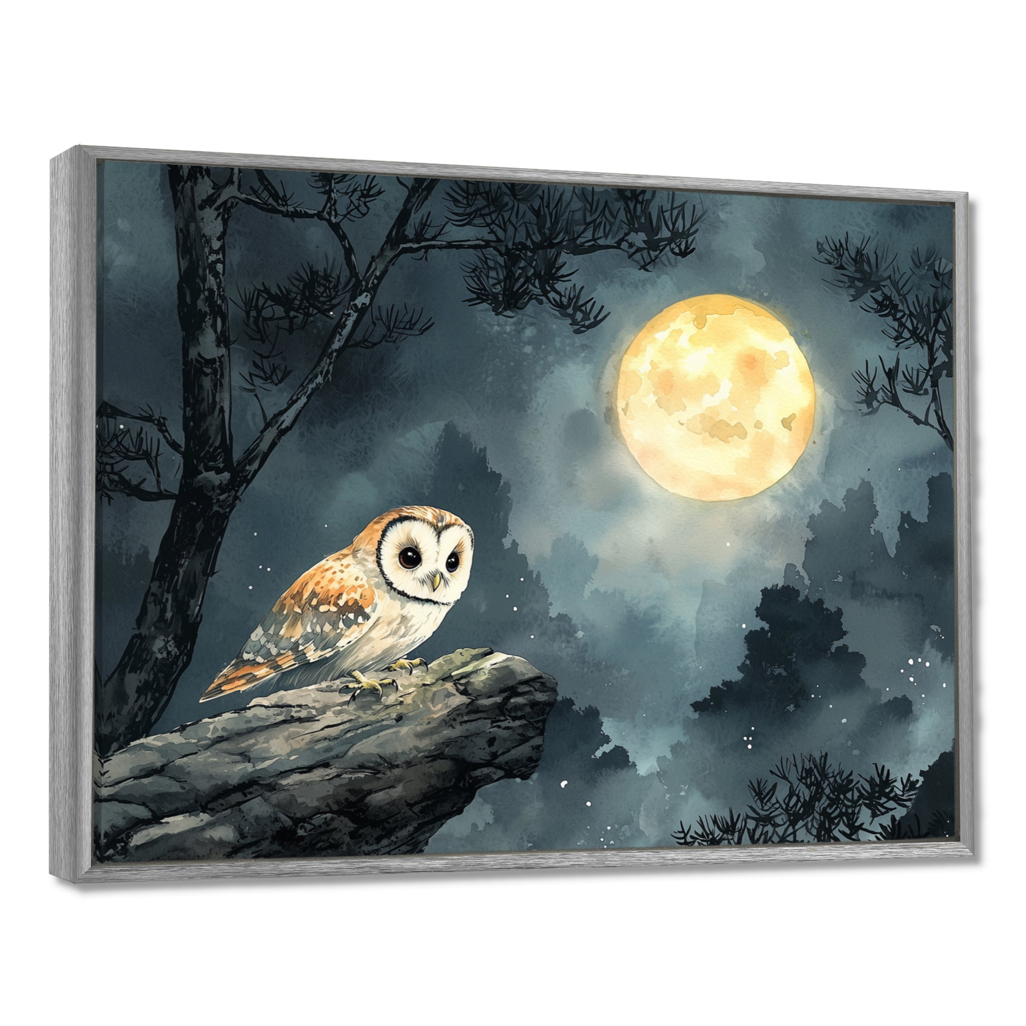 Mistic Owl In The Moonlight - Owl Framed Canvas Art