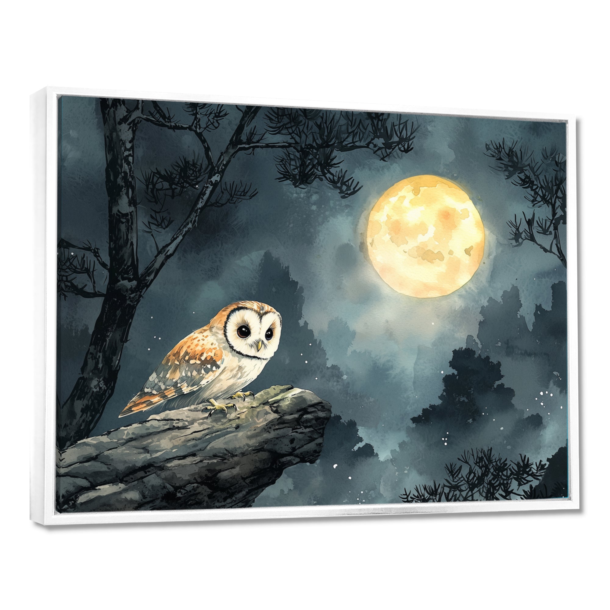 Mistic Owl In The Moonlight - Owl Framed Canvas Art