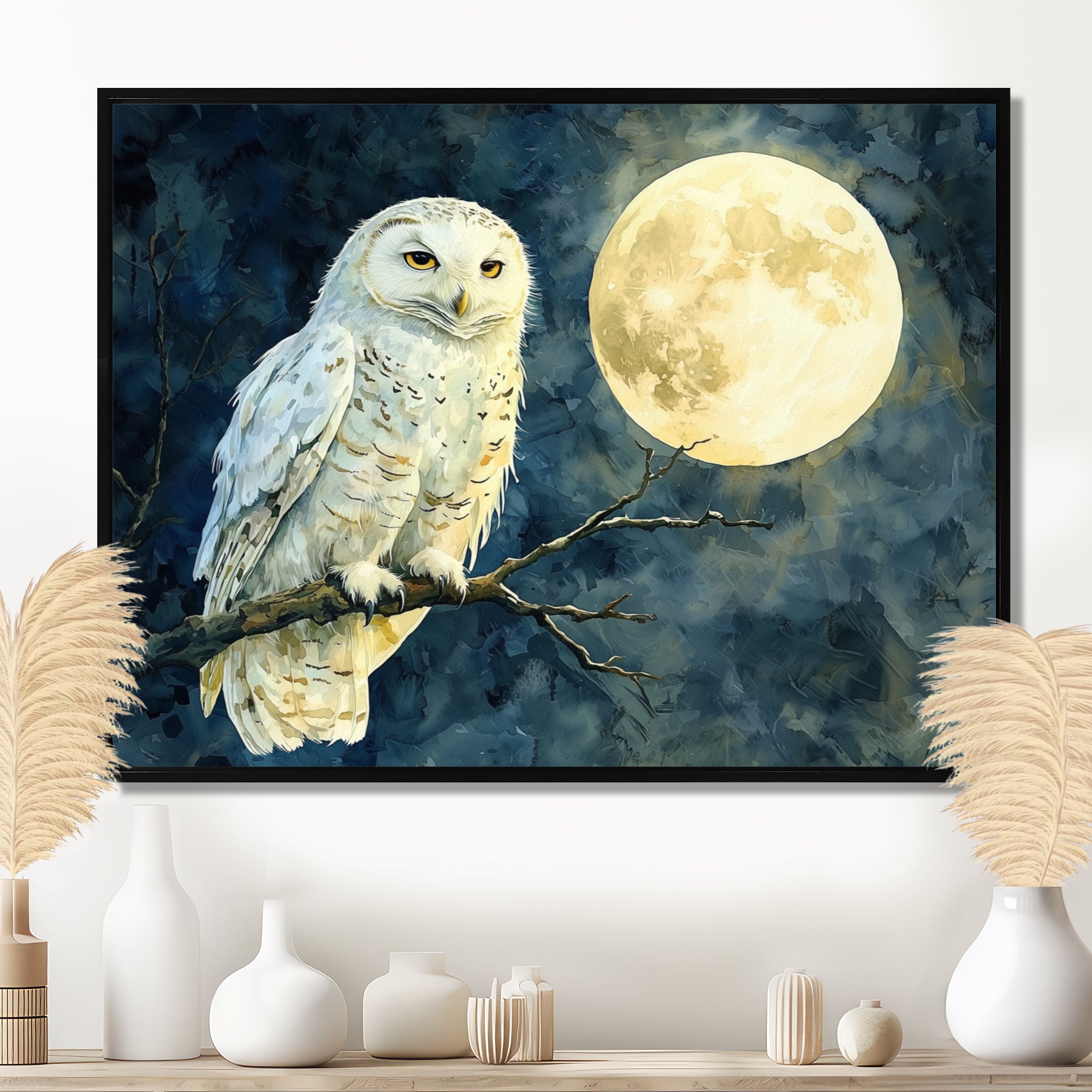 Tranquil Owl In The Moonlight - Owl Living Room Wall Art