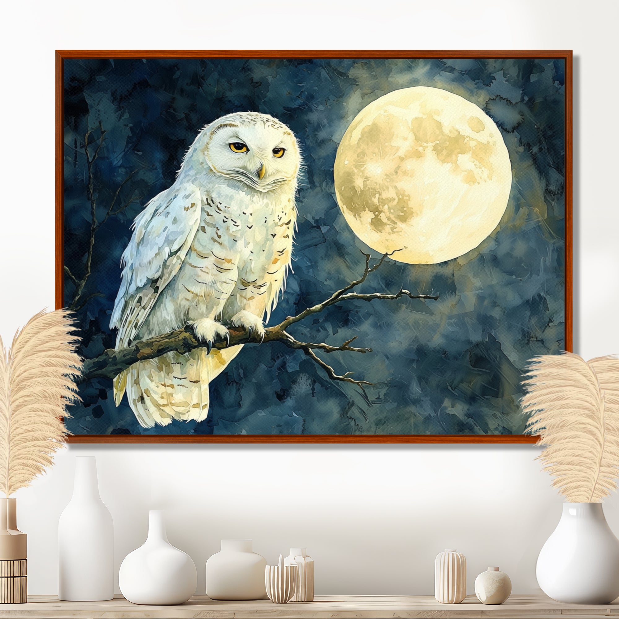Tranquil Owl In The Moonlight - Owl Living Room Wall Art