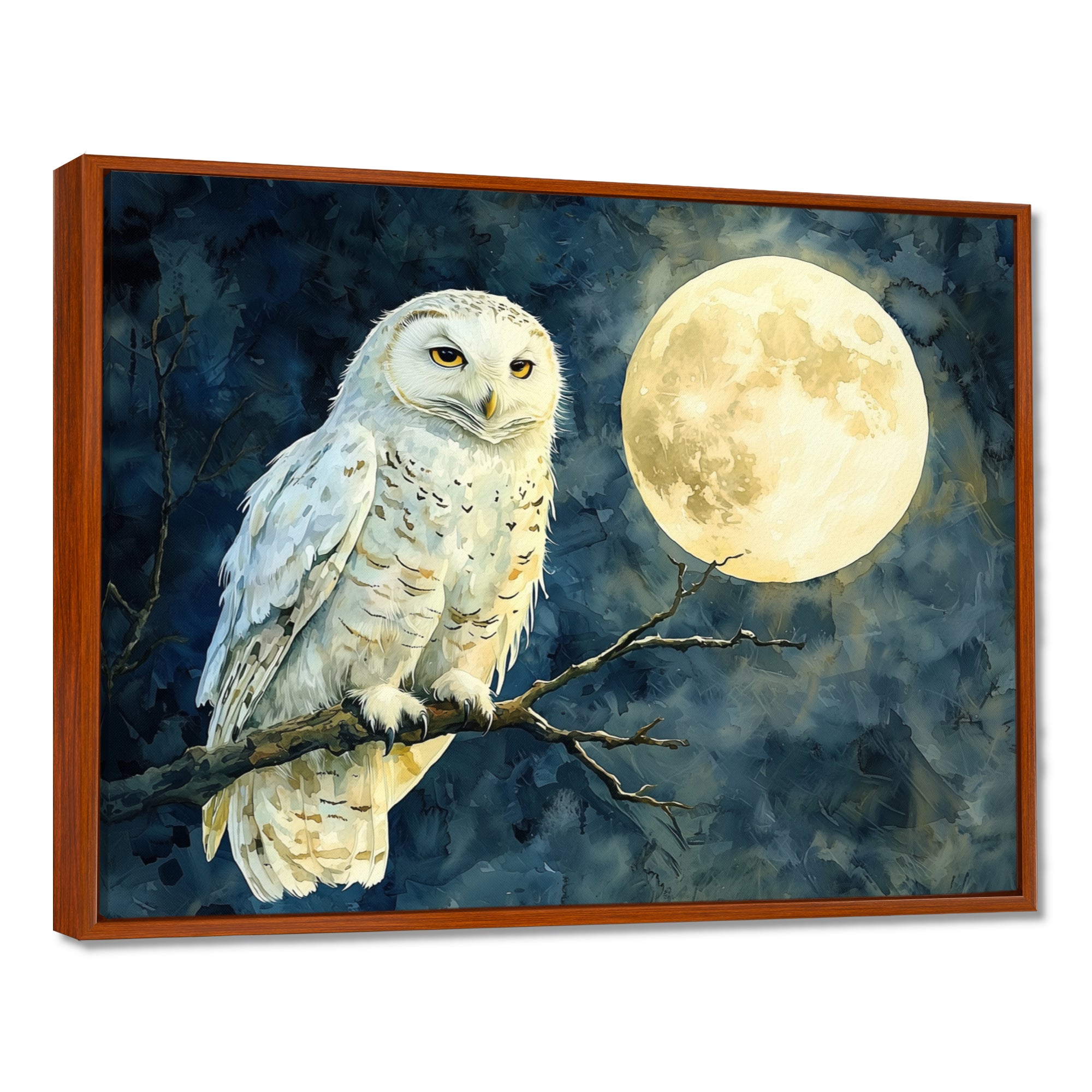 Tranquil Owl In The Moonlight - Owl Living Room Wall Art