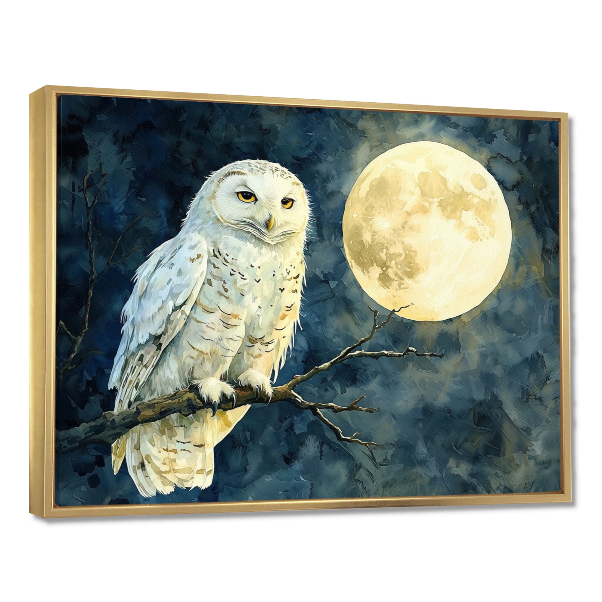 Tranquil Owl In The Moonlight - Owl Living Room Wall Art
