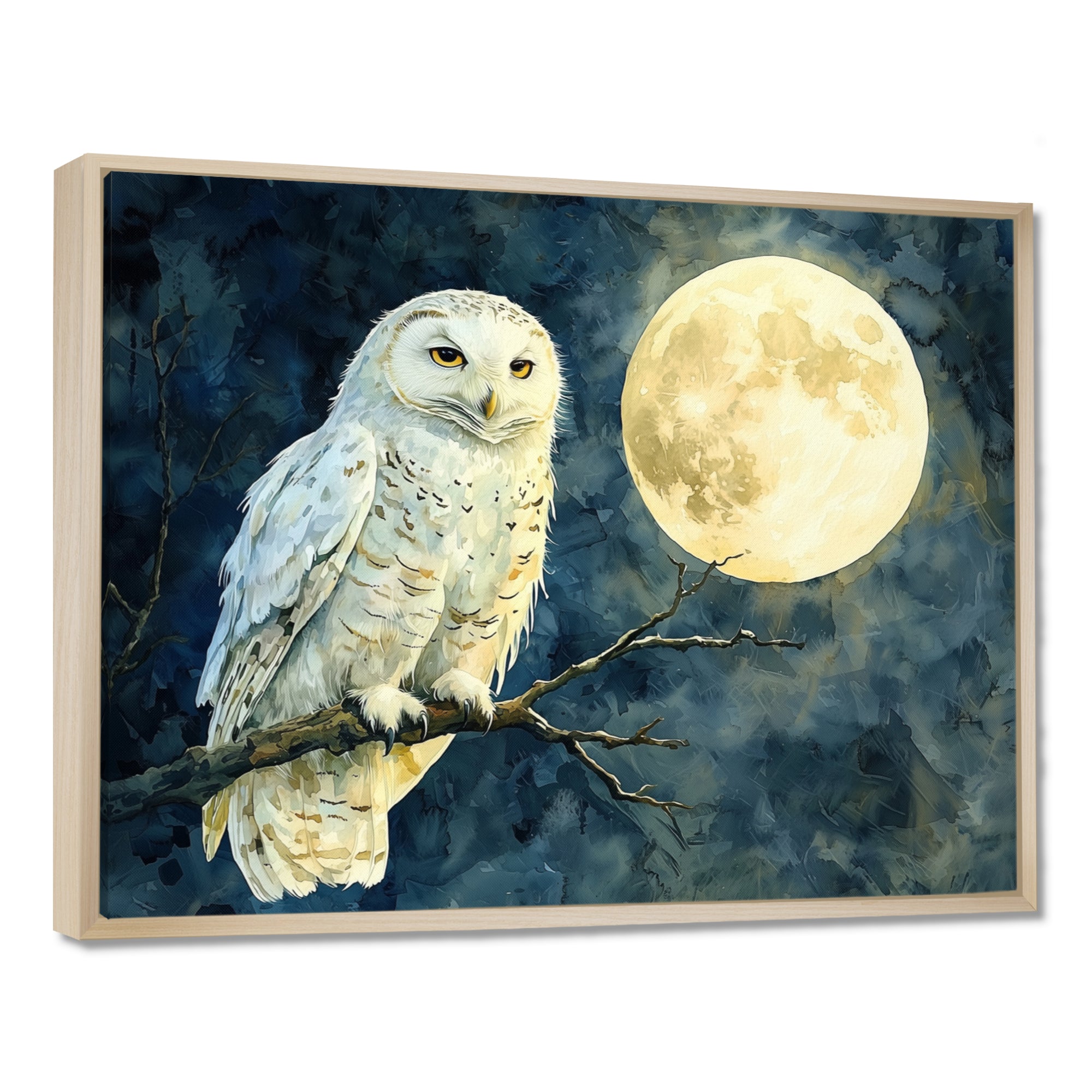 Tranquil Owl In The Moonlight - Owl Living Room Wall Art