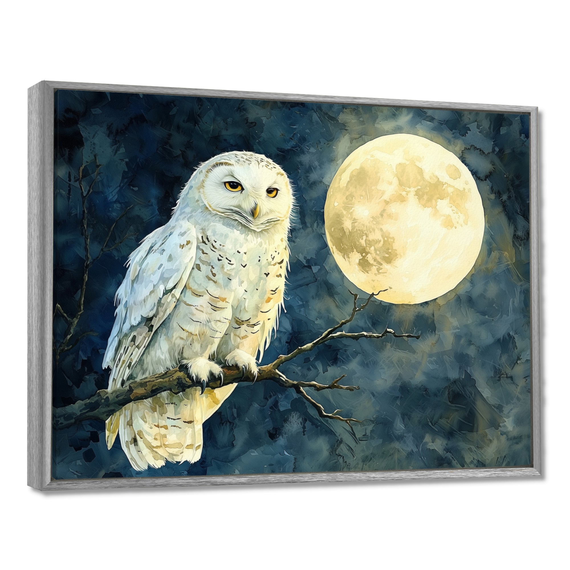 Tranquil Owl In The Moonlight - Owl Living Room Wall Art