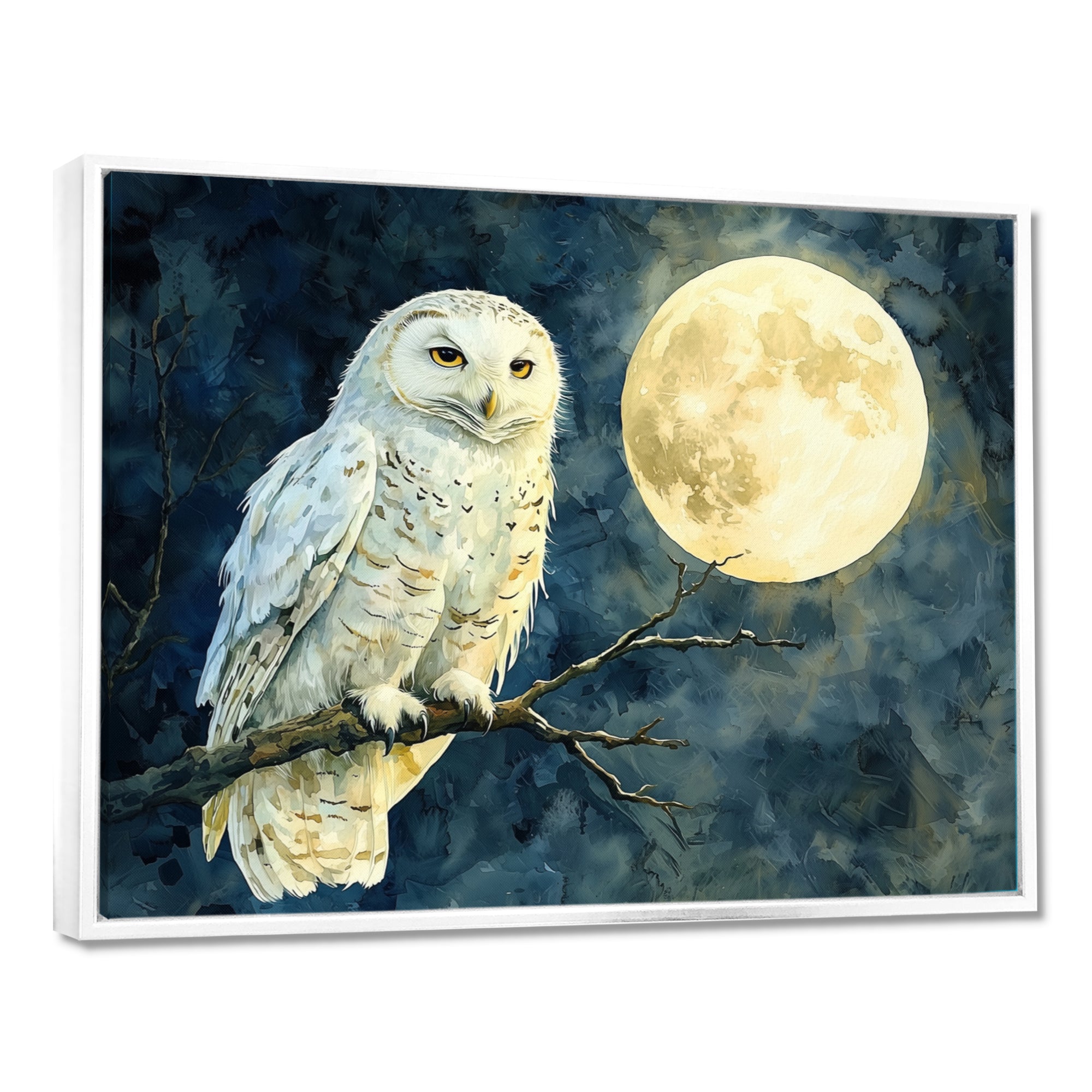 Tranquil Owl In The Moonlight - Owl Living Room Wall Art