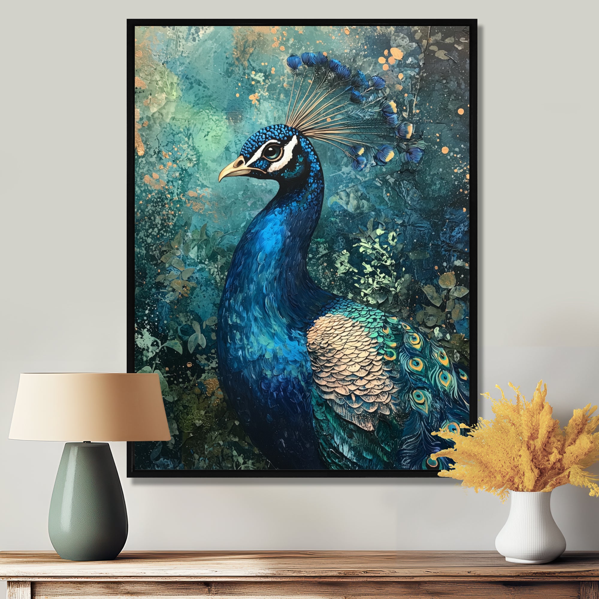 Peacock At The Garden Gate - Blue Bird Wall Art