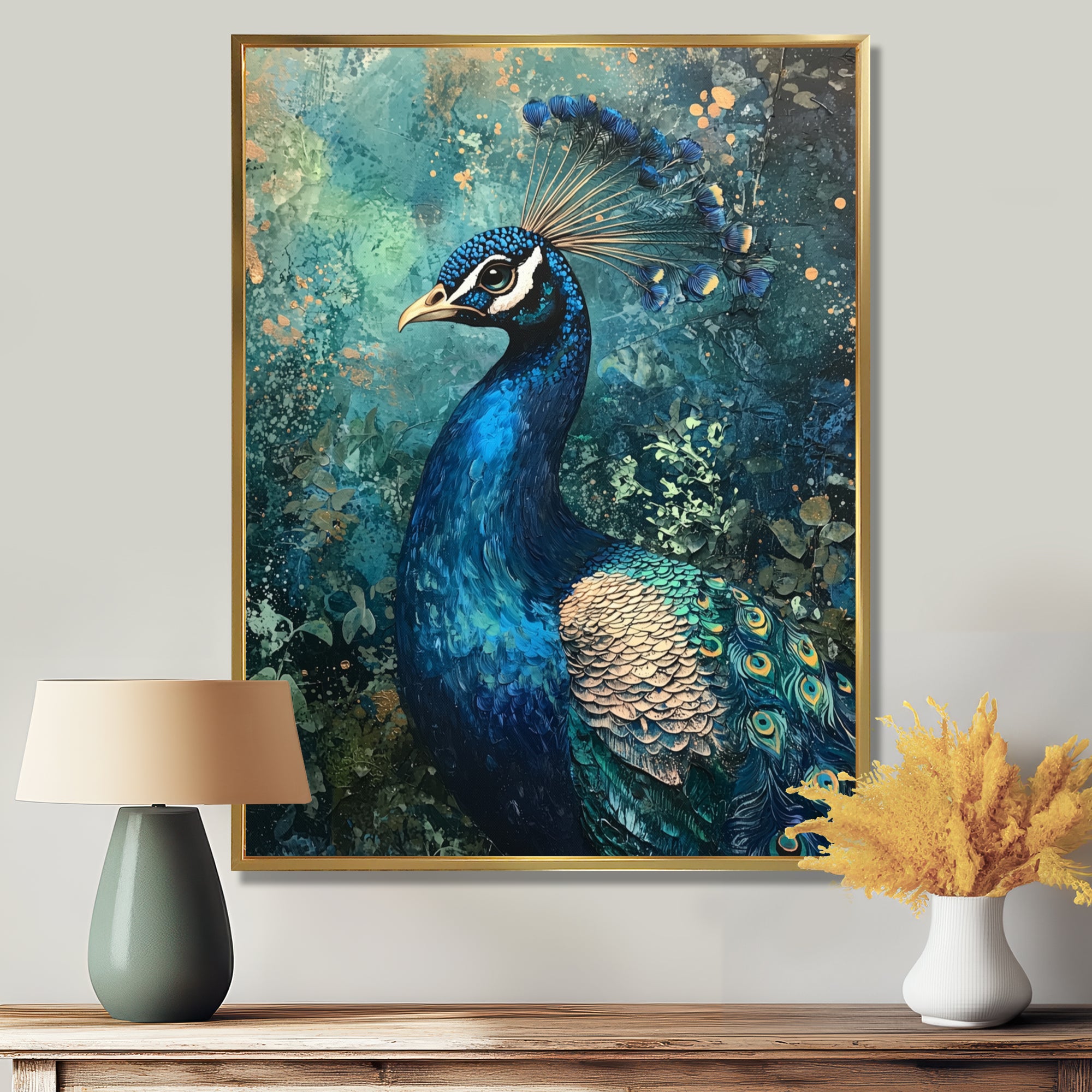 Peacock At The Garden Gate - Blue Bird Wall Art