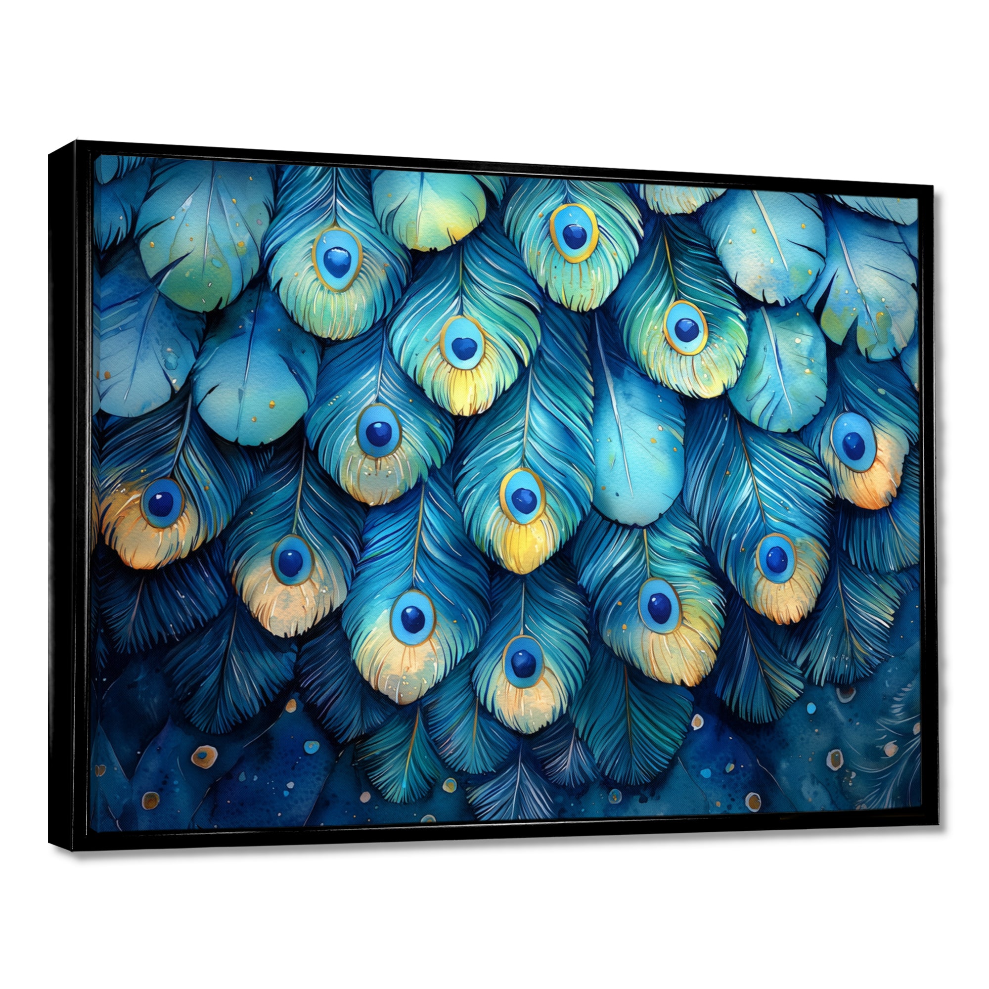 Peacock Feather Collage - Bird Framed Canvas Art