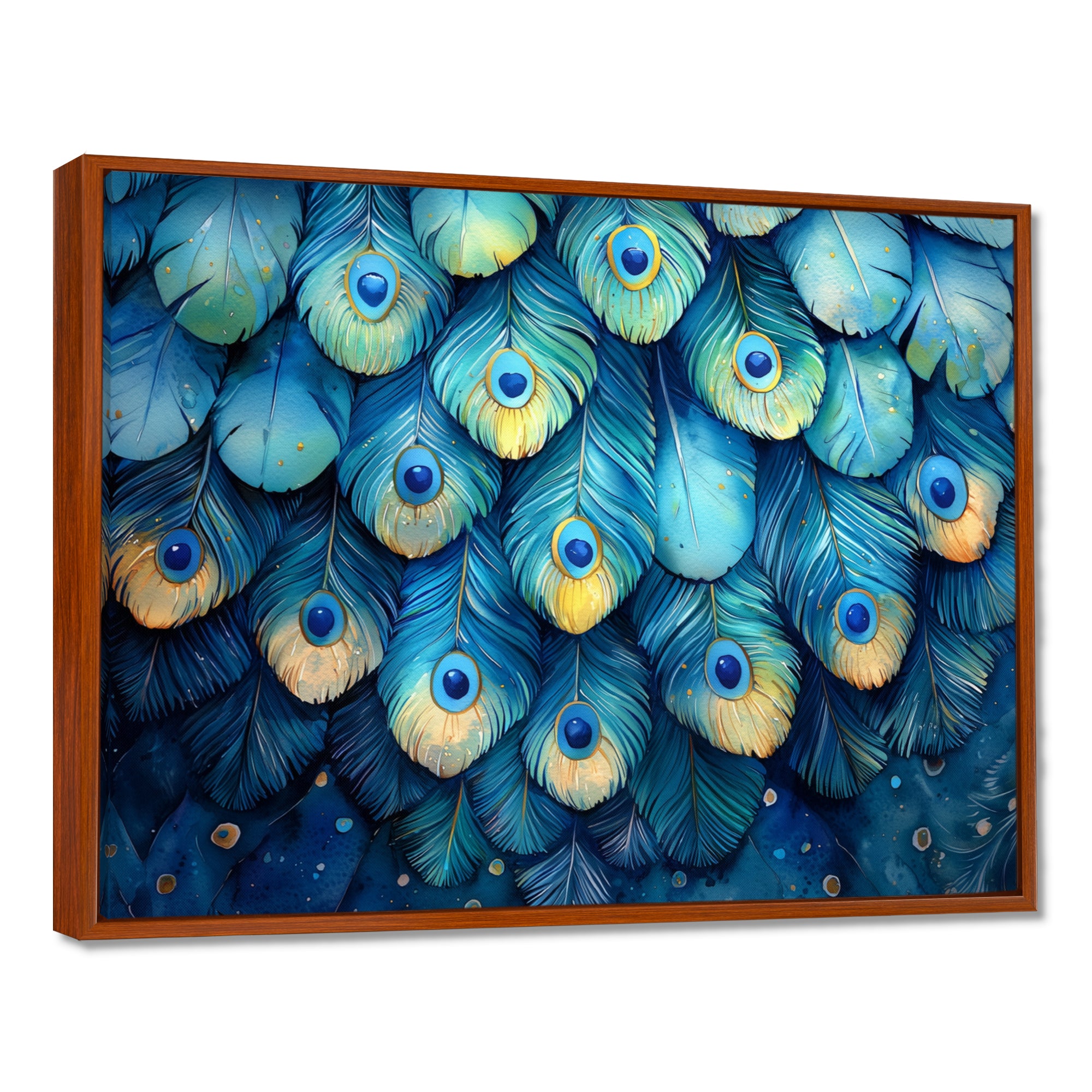 Peacock Feather Collage - Bird Framed Canvas Art