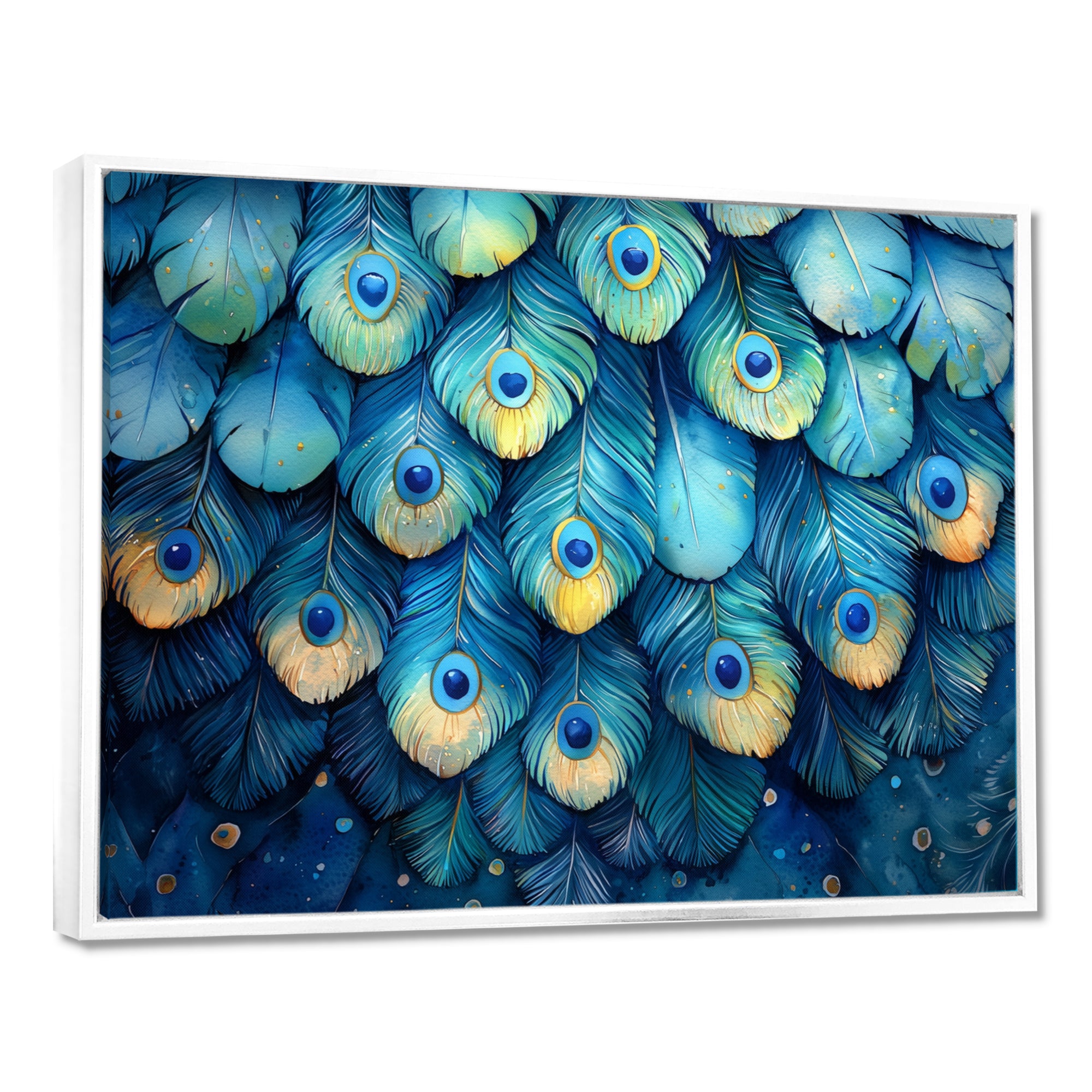 Peacock Feather Collage - Bird Framed Canvas Art