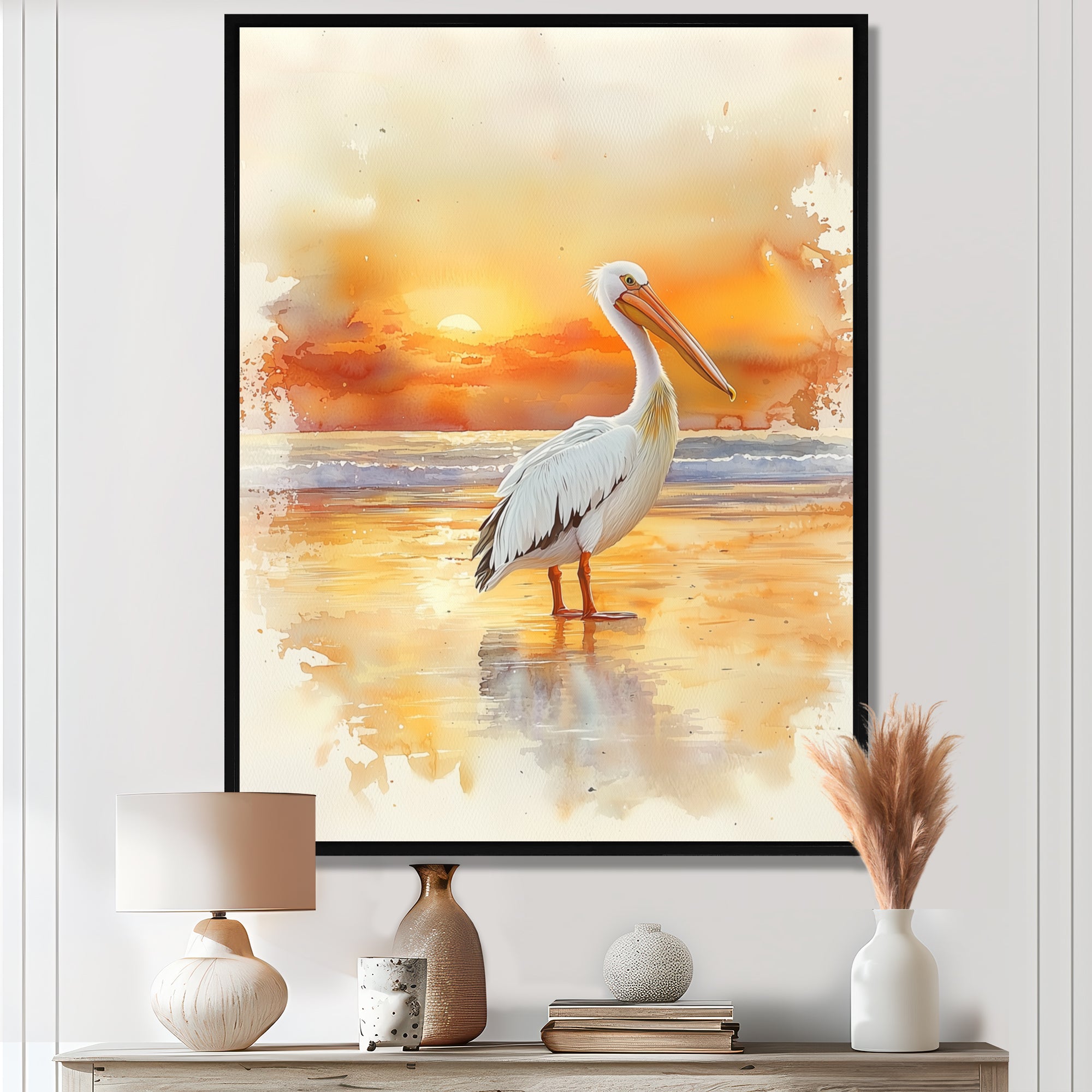 Pelican At Dusk - Heron Canvas Wall Art