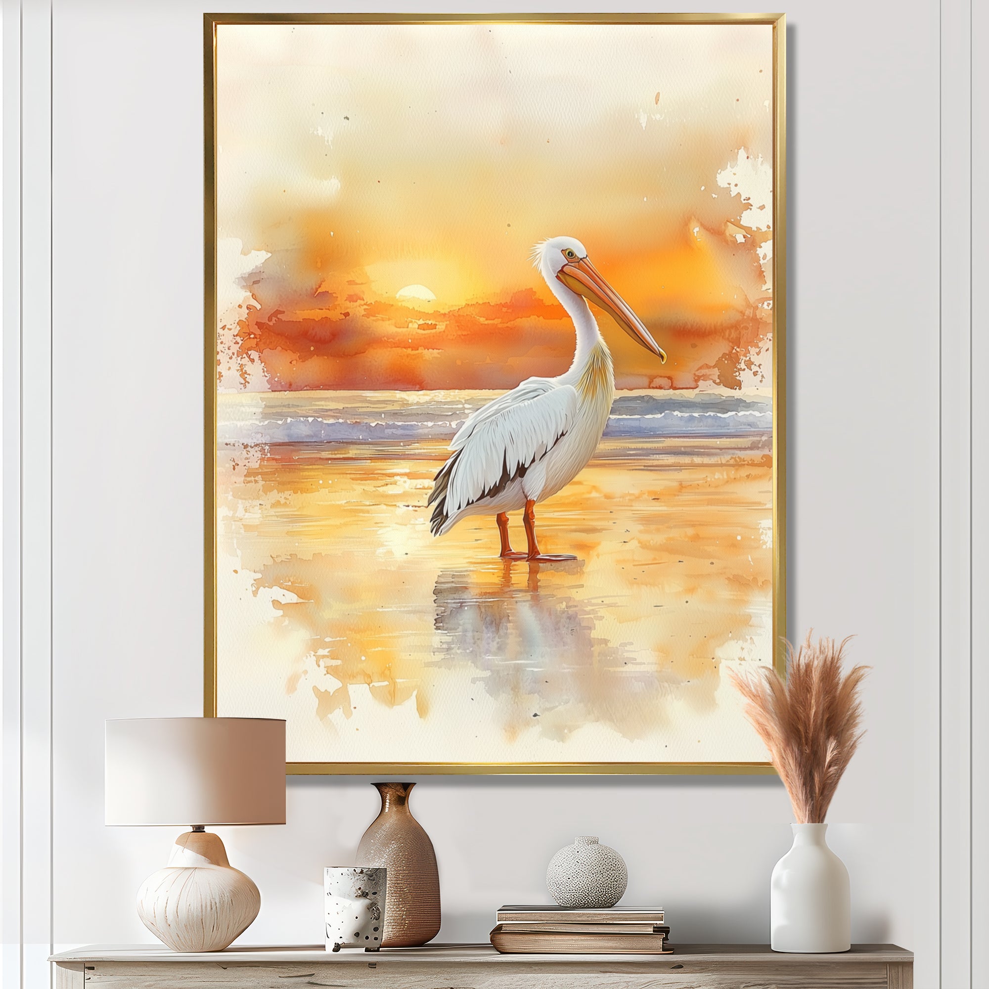 Pelican At Dusk - Heron Canvas Wall Art