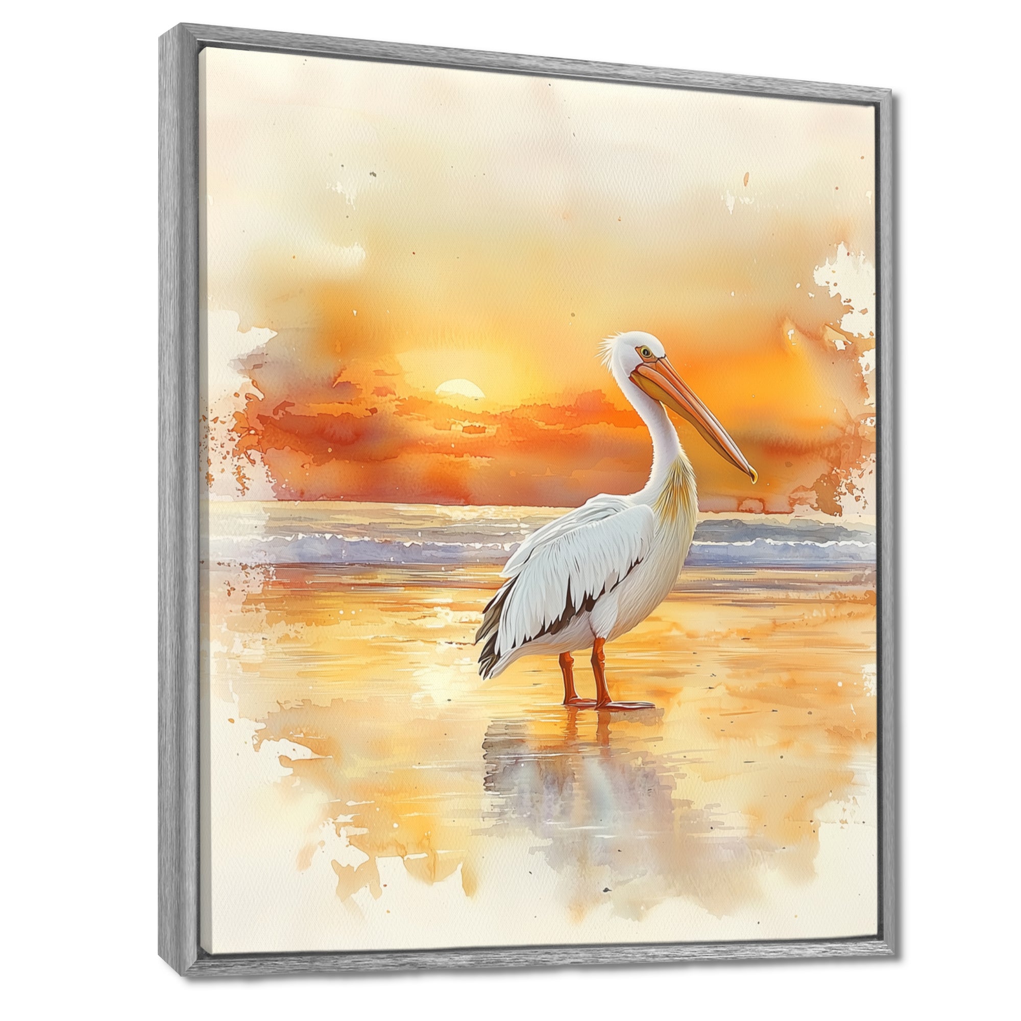 Pelican At Dusk - Heron Canvas Wall Art