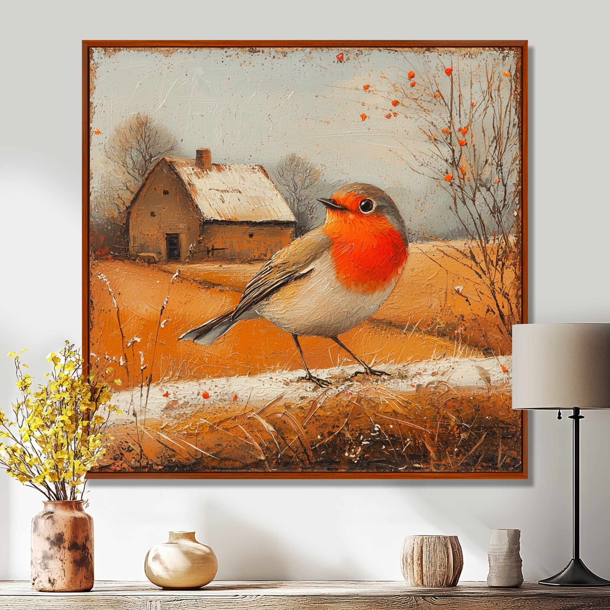 Robin Bird In The Farmyard - Bird Home Decor Art
