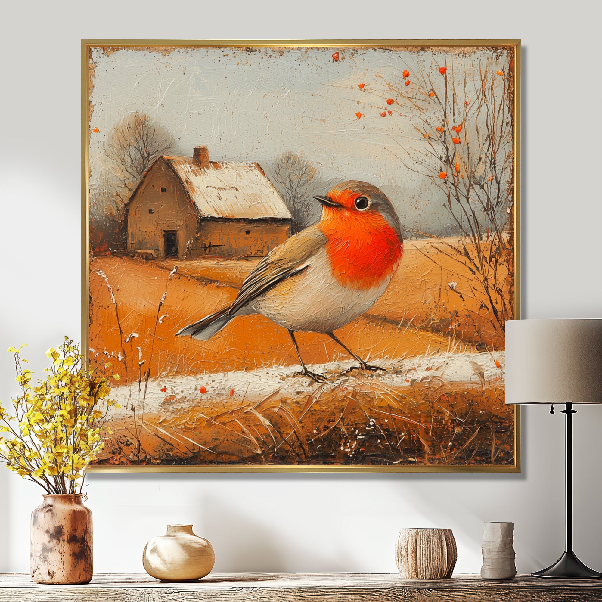 Robin Bird In The Farmyard - Bird Home Decor Art
