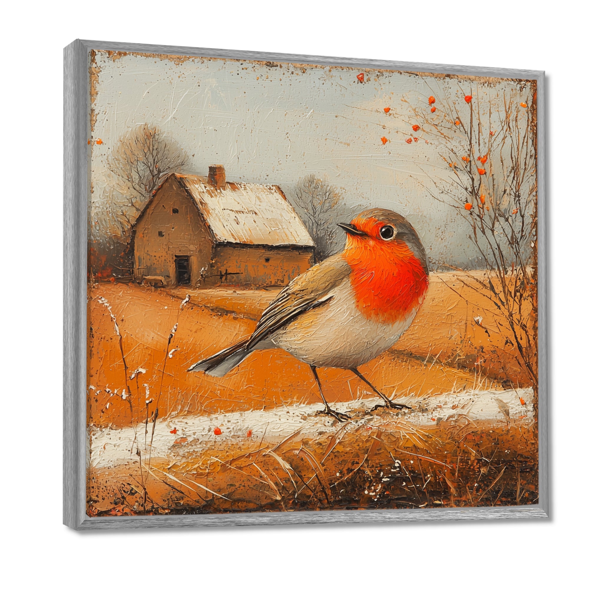 Robin Bird In The Farmyard - Bird Home Decor Art