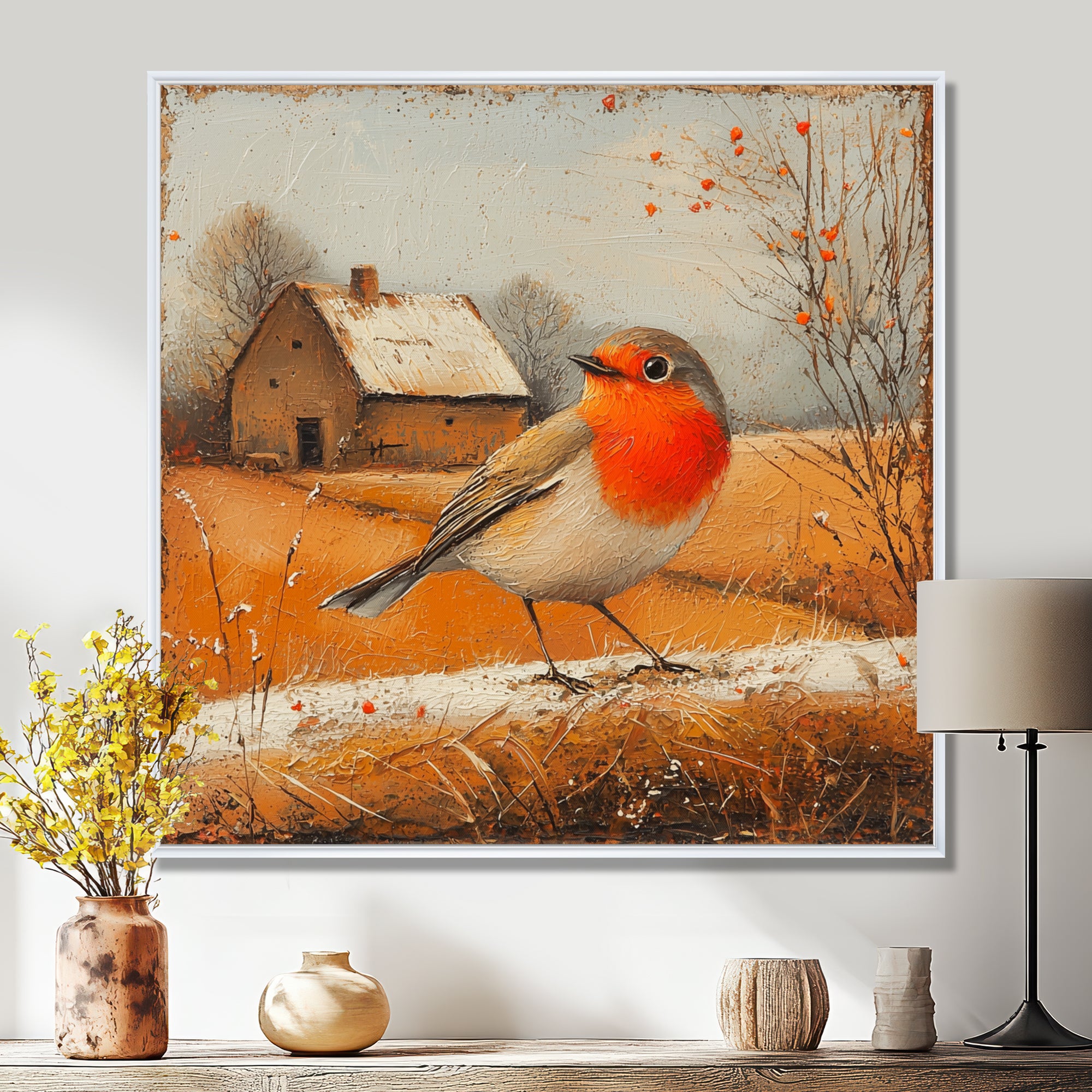 Robin Bird In The Farmyard - Bird Home Decor Art