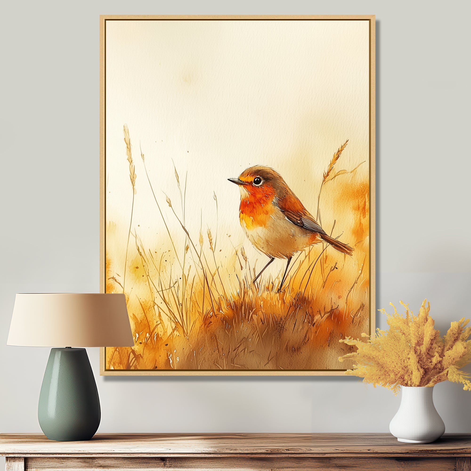 Robin Bird In The Meadow - Bird Bedroom Wall Art