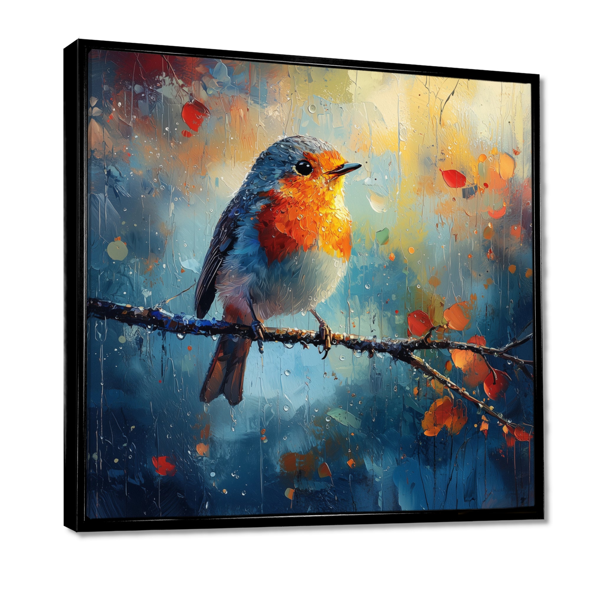 Robin Bird In The Morning Dew - Bird Canvas Wall Art