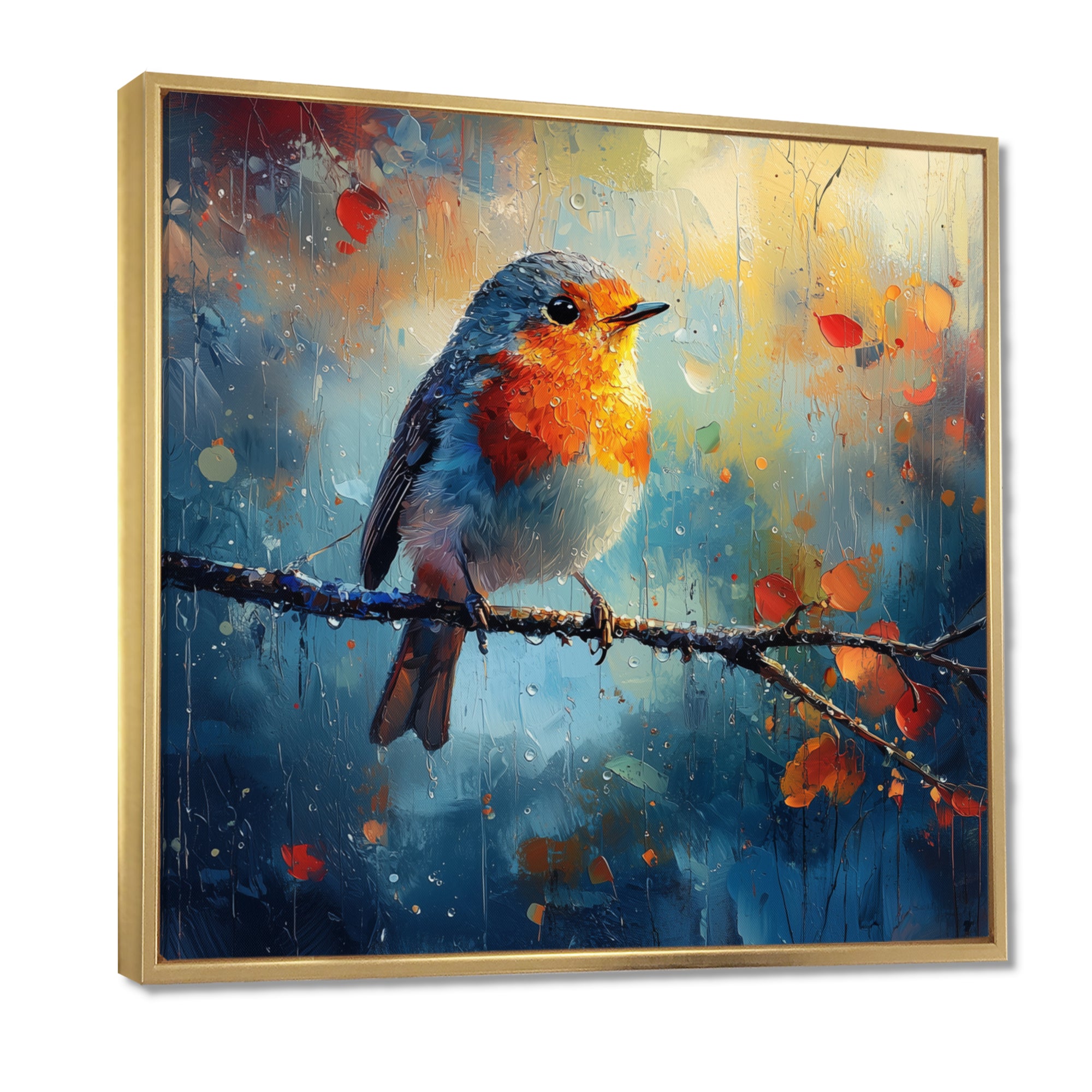 Robin Bird In The Morning Dew - Bird Canvas Wall Art