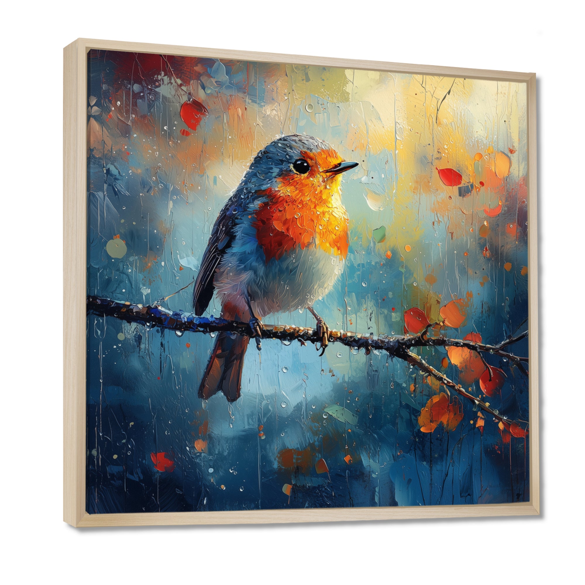 Robin Bird In The Morning Dew - Bird Canvas Wall Art