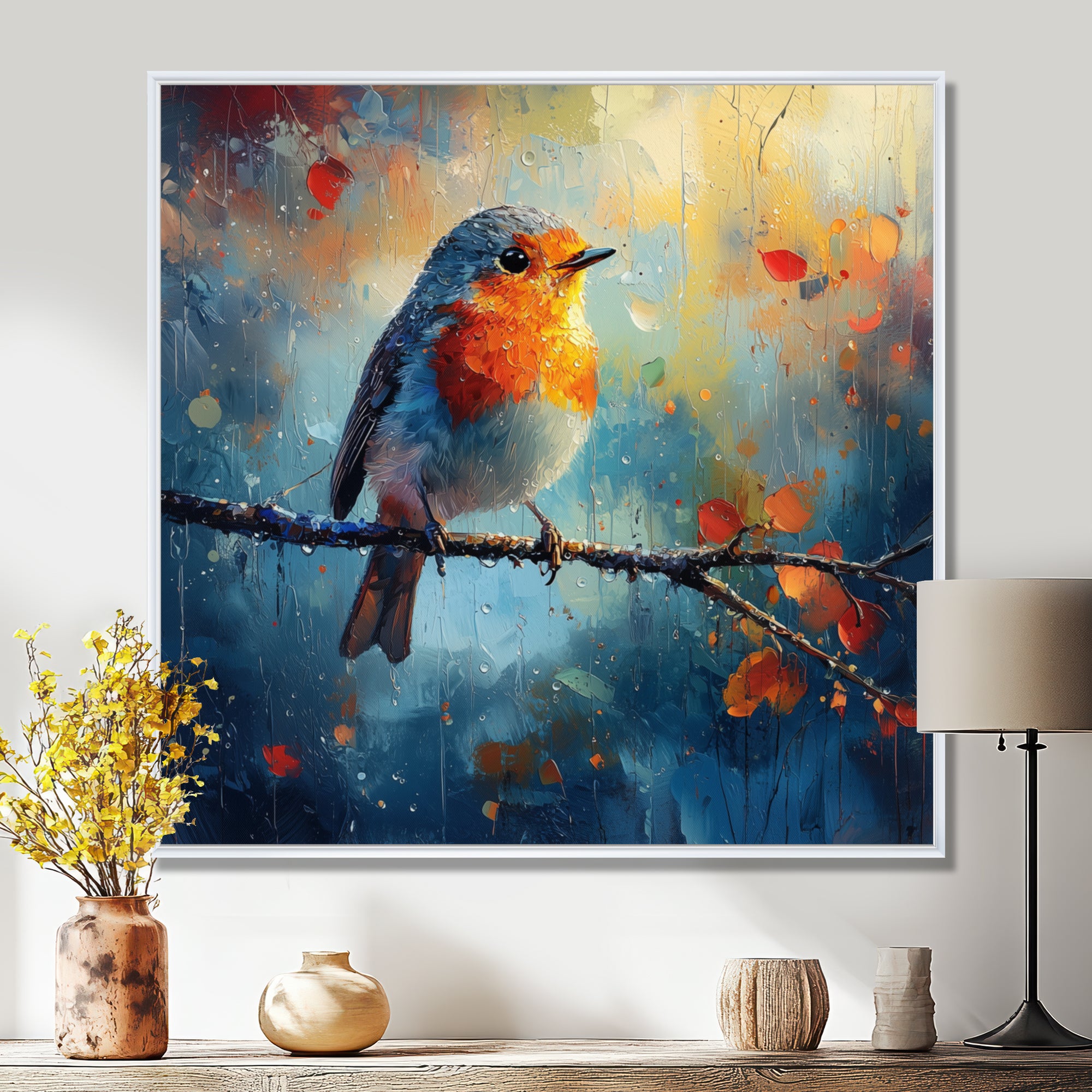 Robin Bird In The Morning Dew - Bird Canvas Wall Art