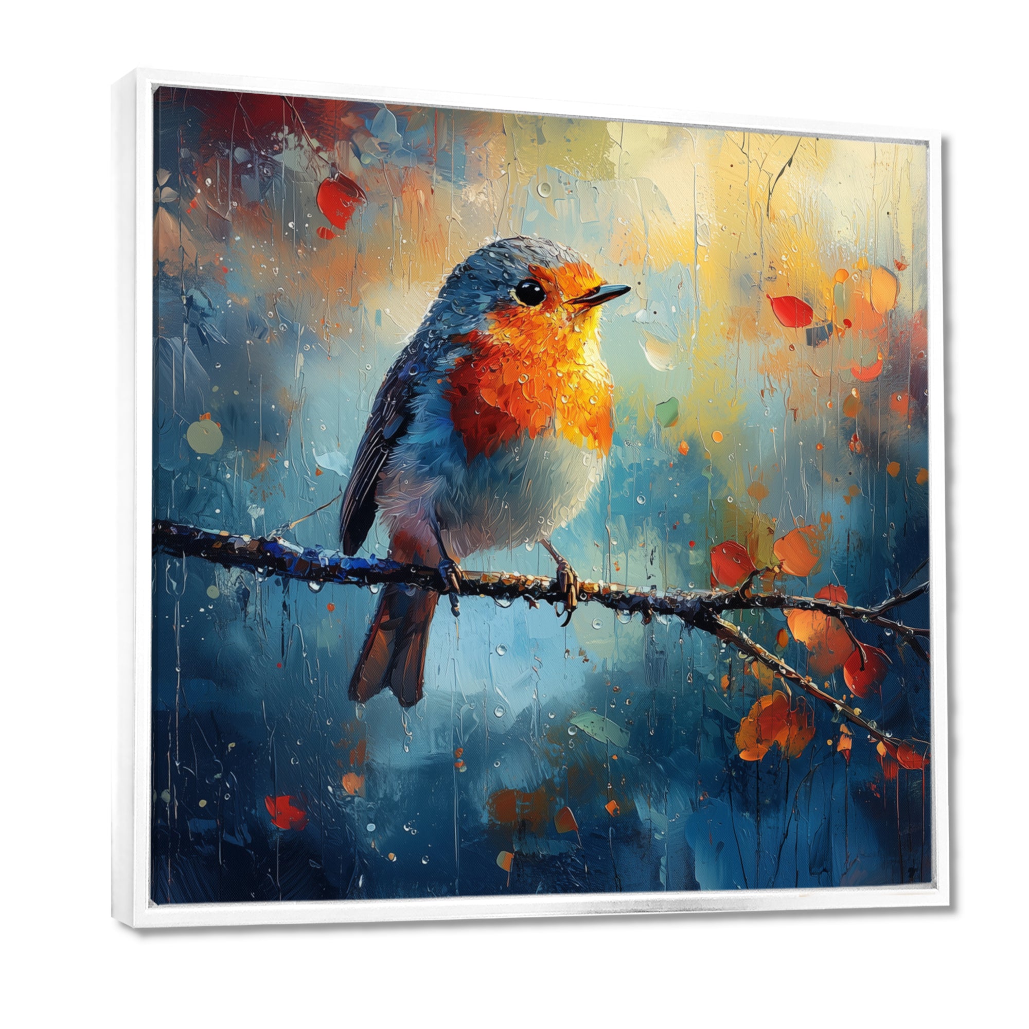 Robin Bird In The Morning Dew - Bird Canvas Wall Art