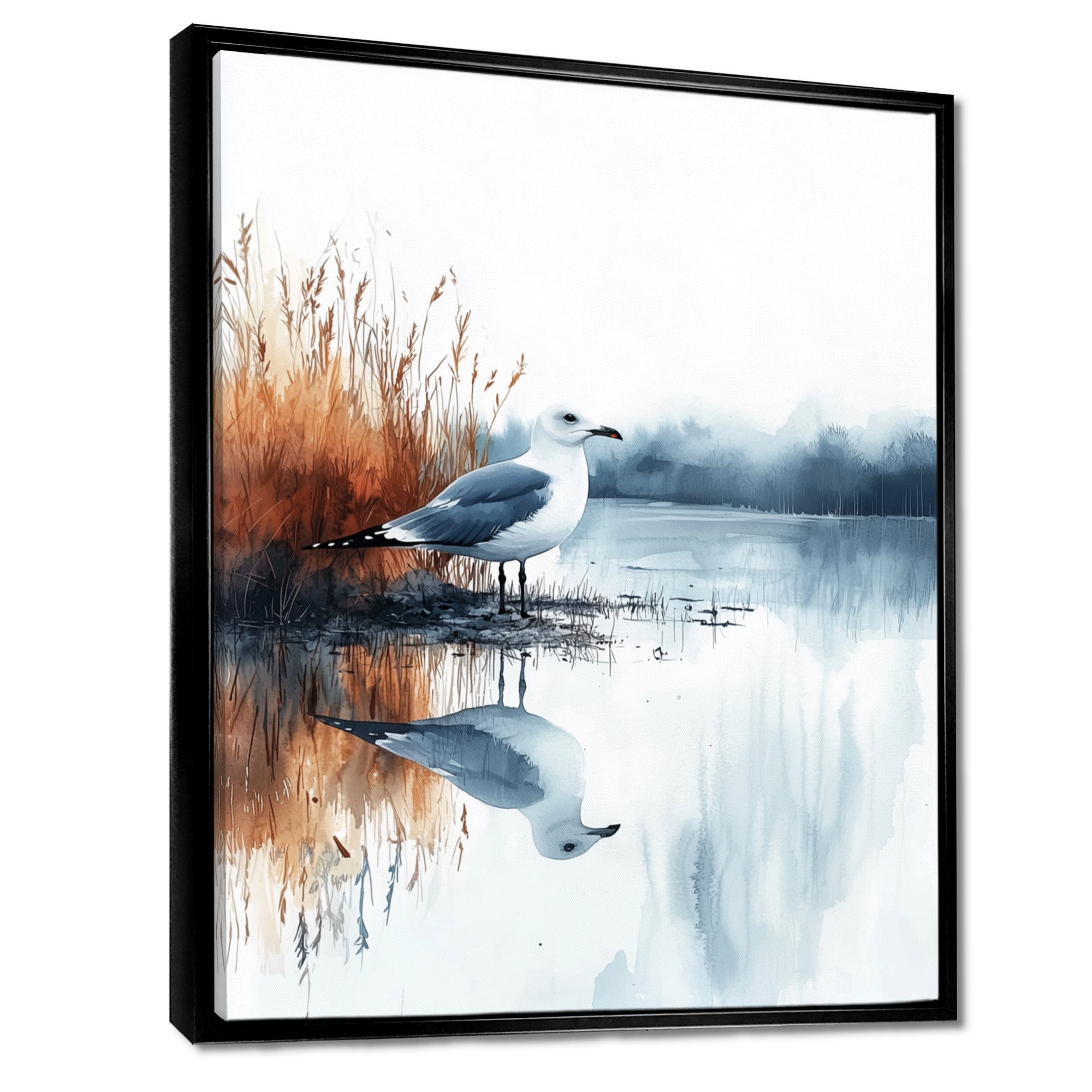 Seagull By The Farm Pond - Bird Canvas Wall Art
