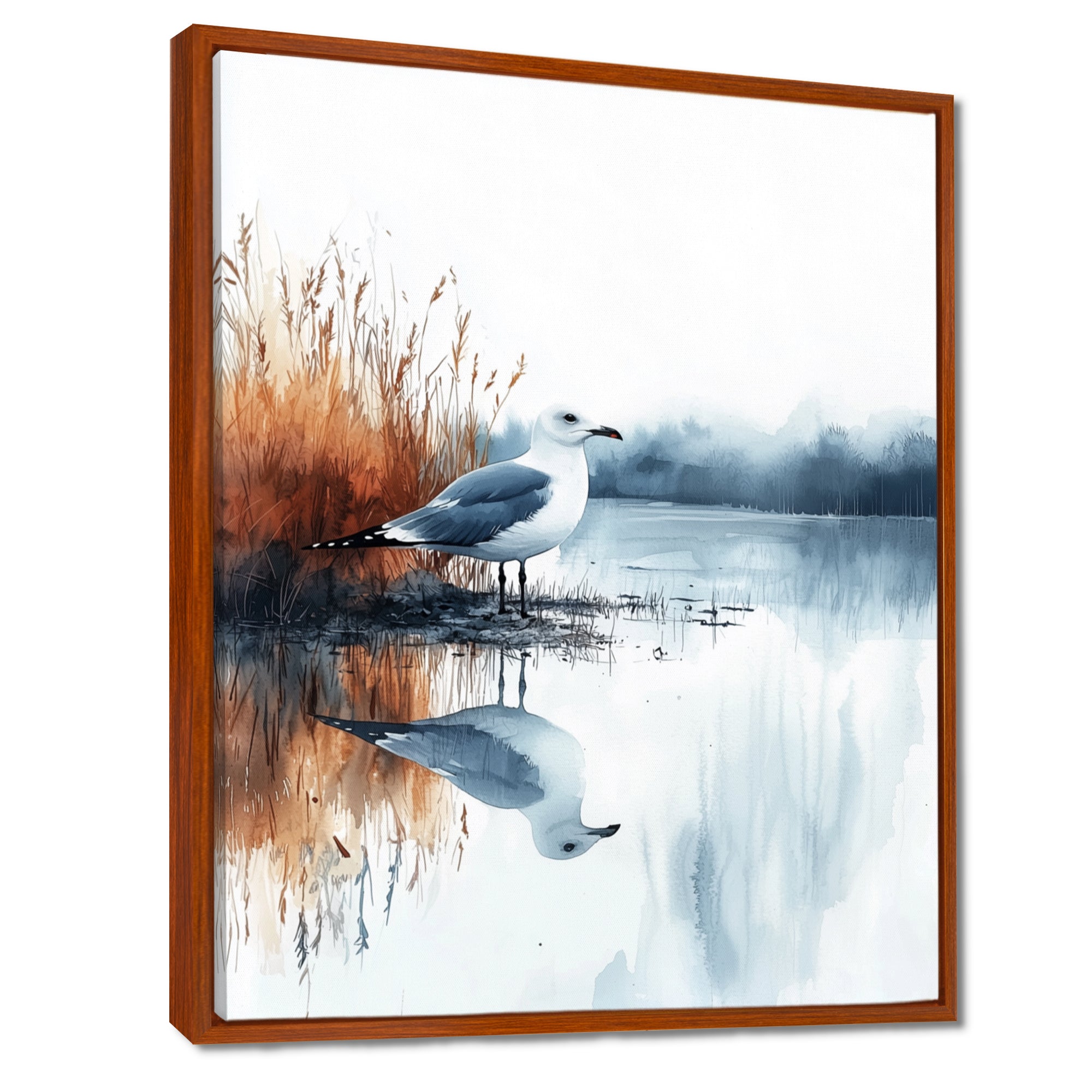 Seagull By The Farm Pond - Bird Canvas Wall Art