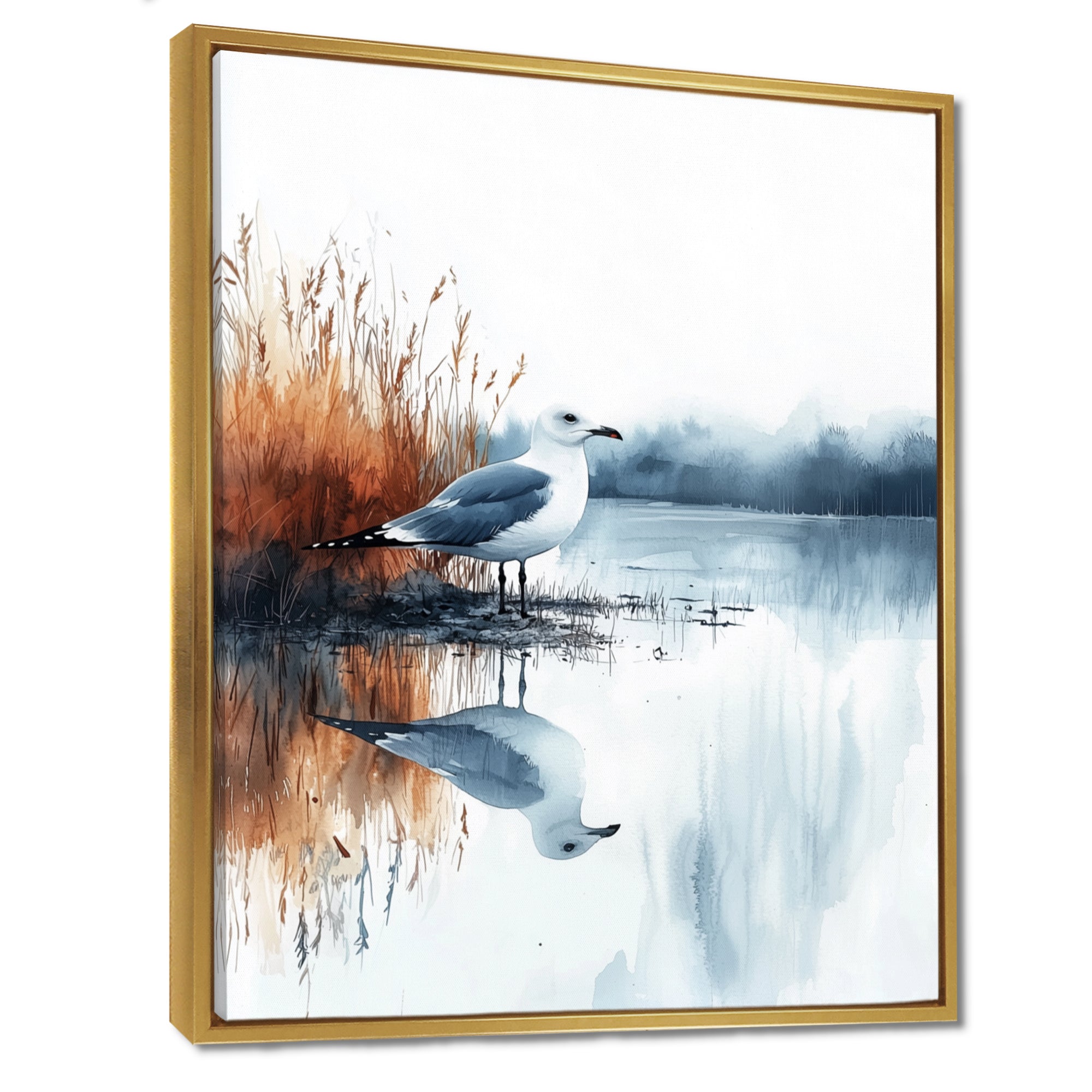 Seagull By The Farm Pond - Bird Canvas Wall Art