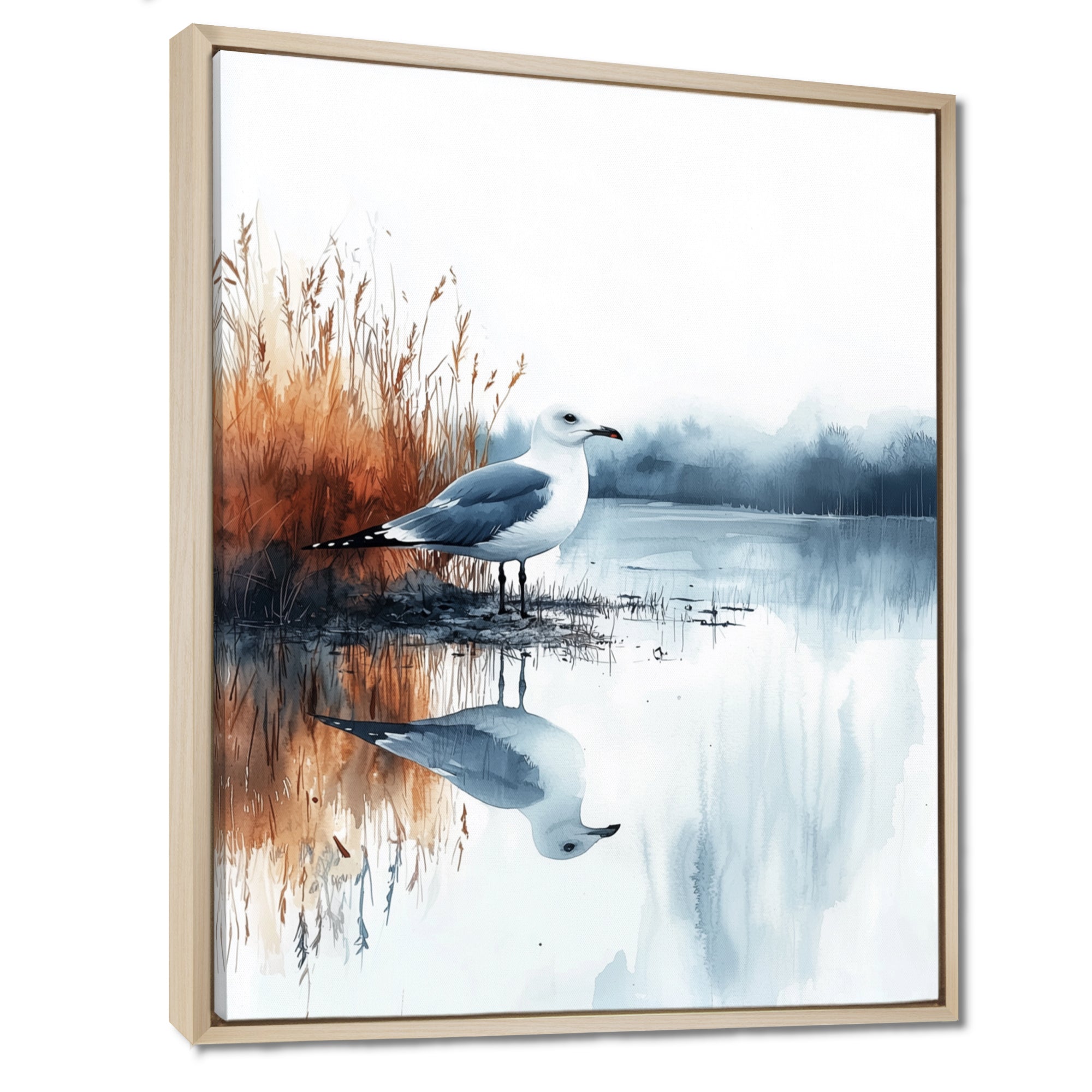 Seagull By The Farm Pond - Bird Canvas Wall Art