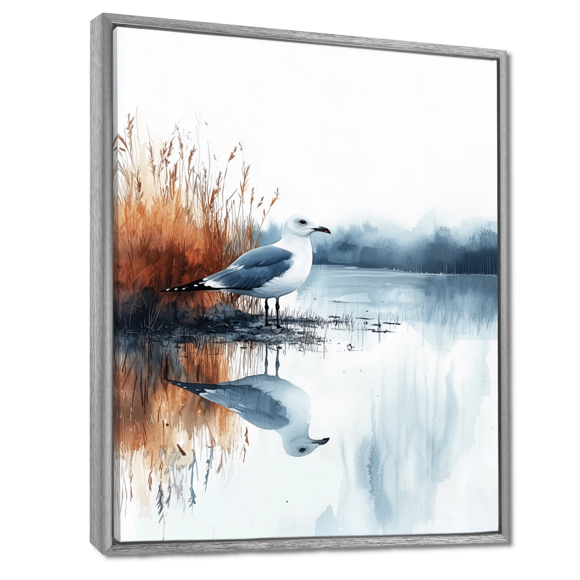 Seagull By The Farm Pond - Bird Canvas Wall Art