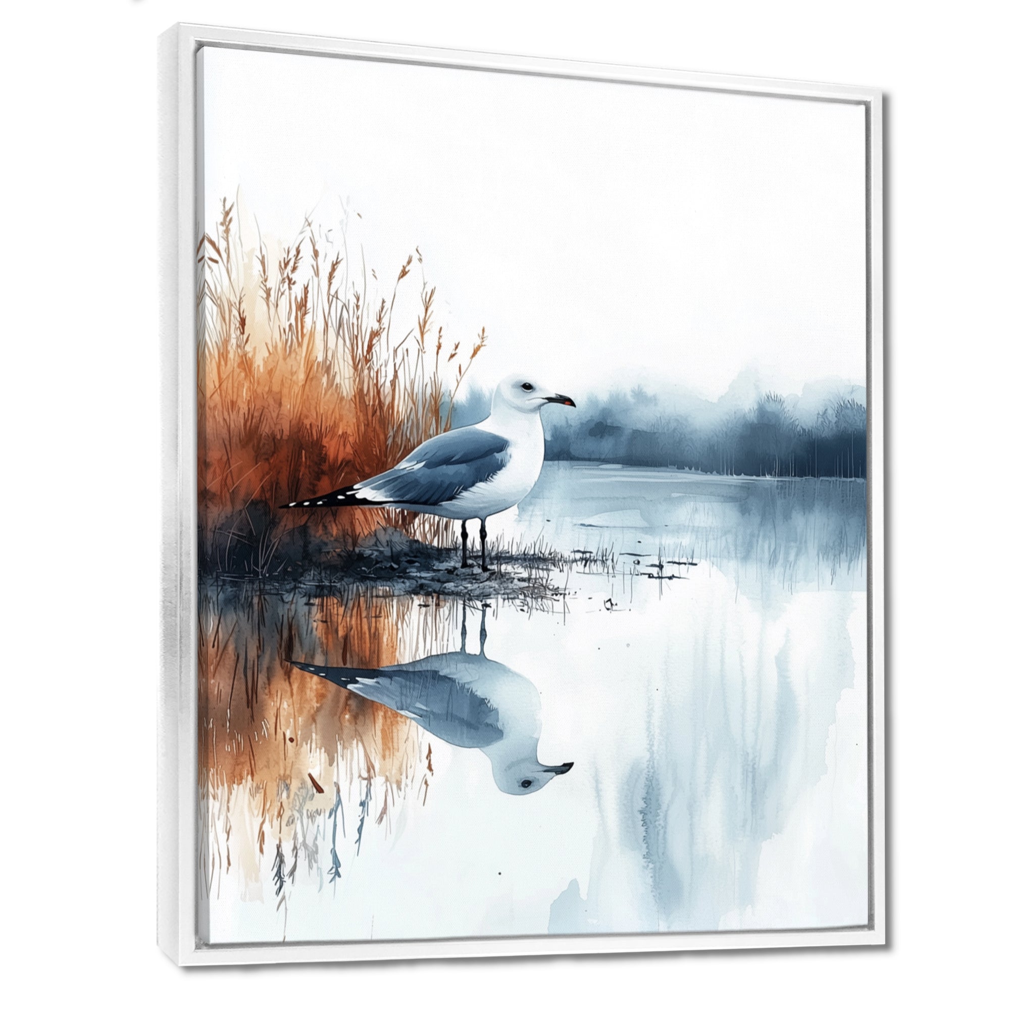 Seagull By The Farm Pond - Bird Canvas Wall Art