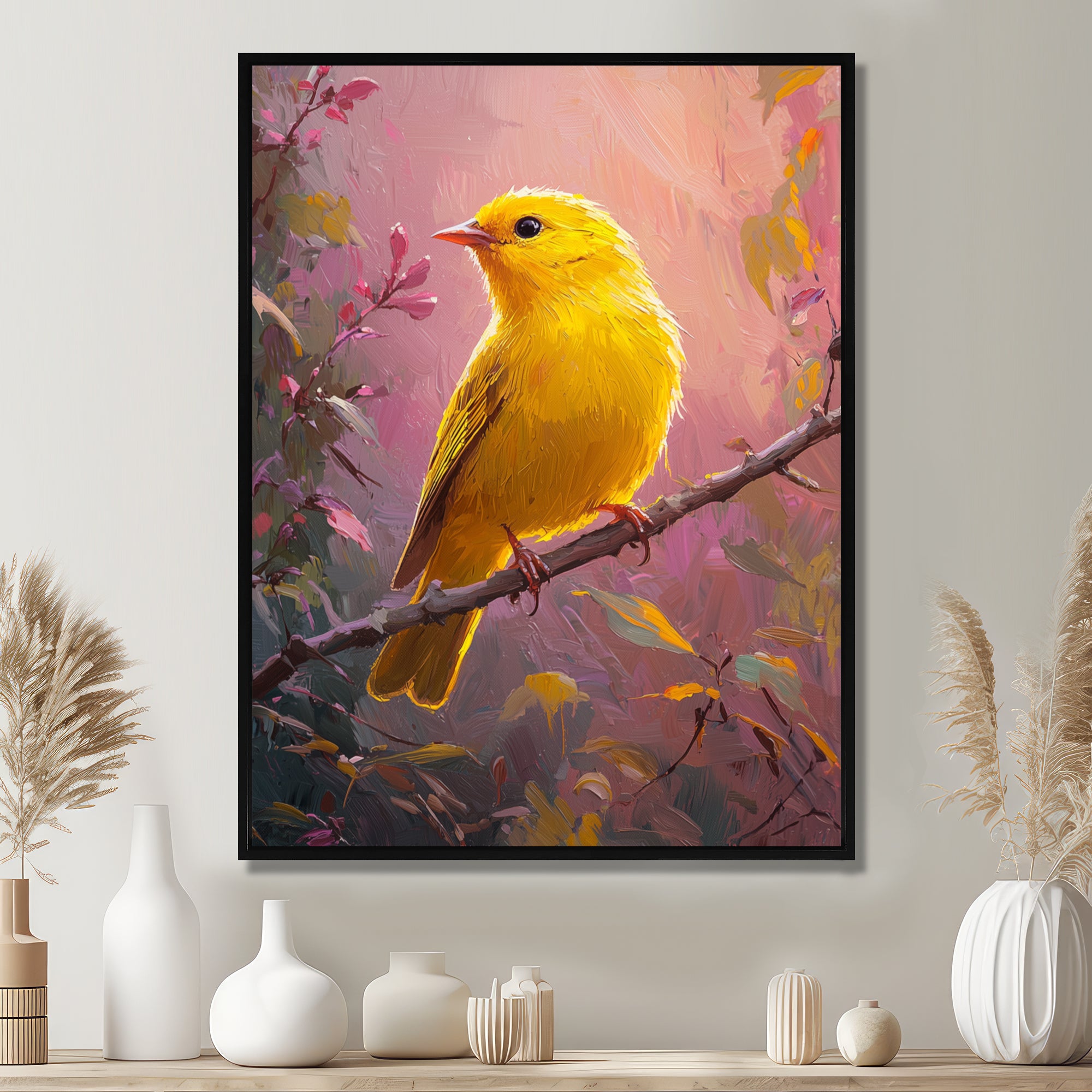 Songbird In The Forest Clearing - Yellow Bird Wall Art