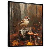 Sparrow Among The Wild Mushrooms - Bird Bedroom Wall Art