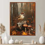 Sparrow Among The Wild Mushrooms - Bird Bedroom Wall Art
